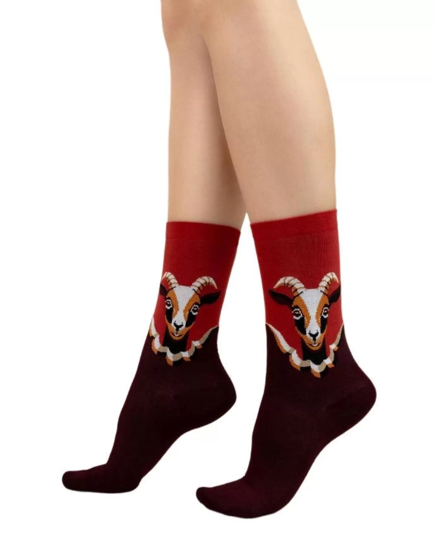 Bleu Foret Goat Pattern Cotton Socks BORDEAUX Online