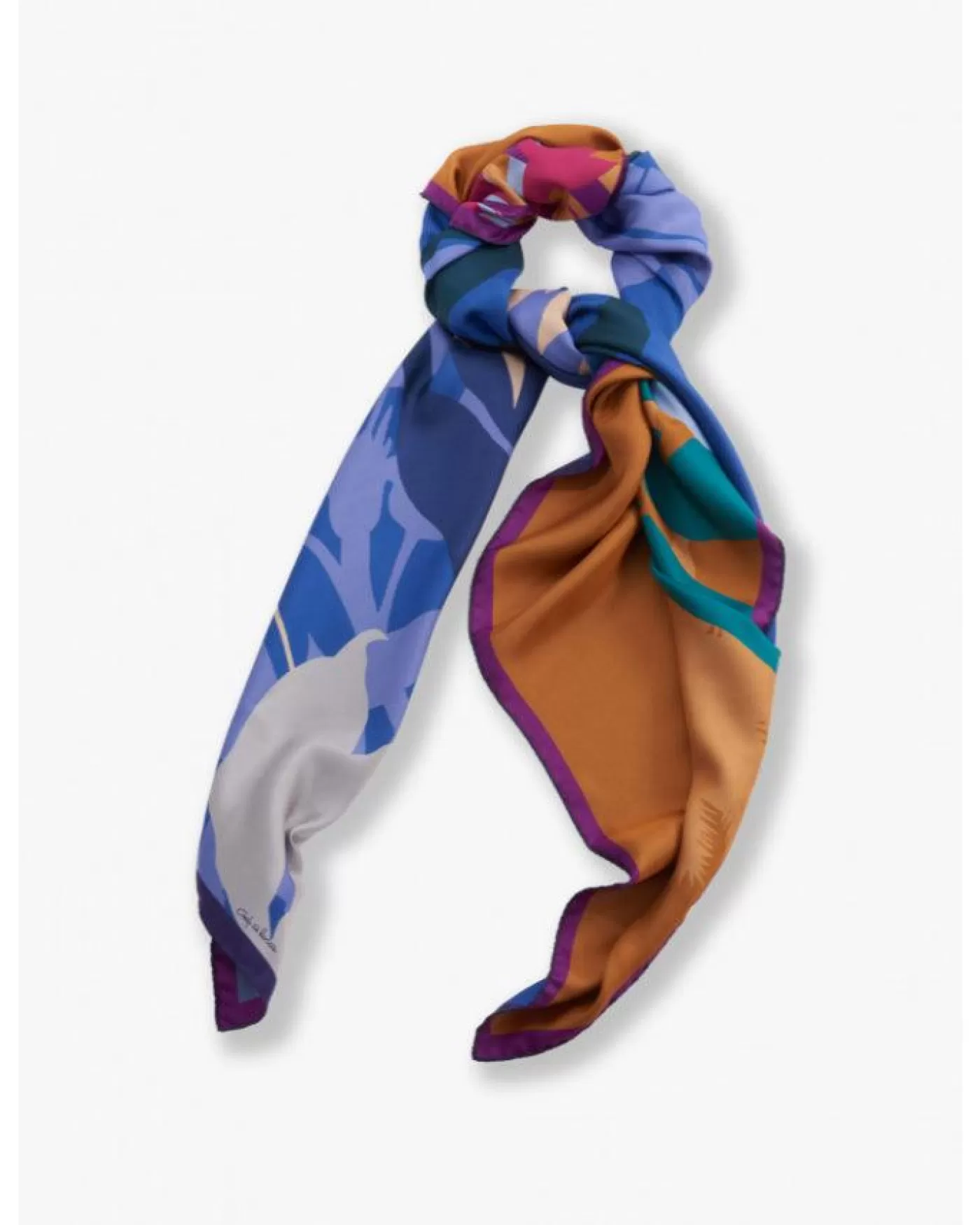 Cinzia Rocca Double Silk Twill Print Scarf BLUE Flash Sale