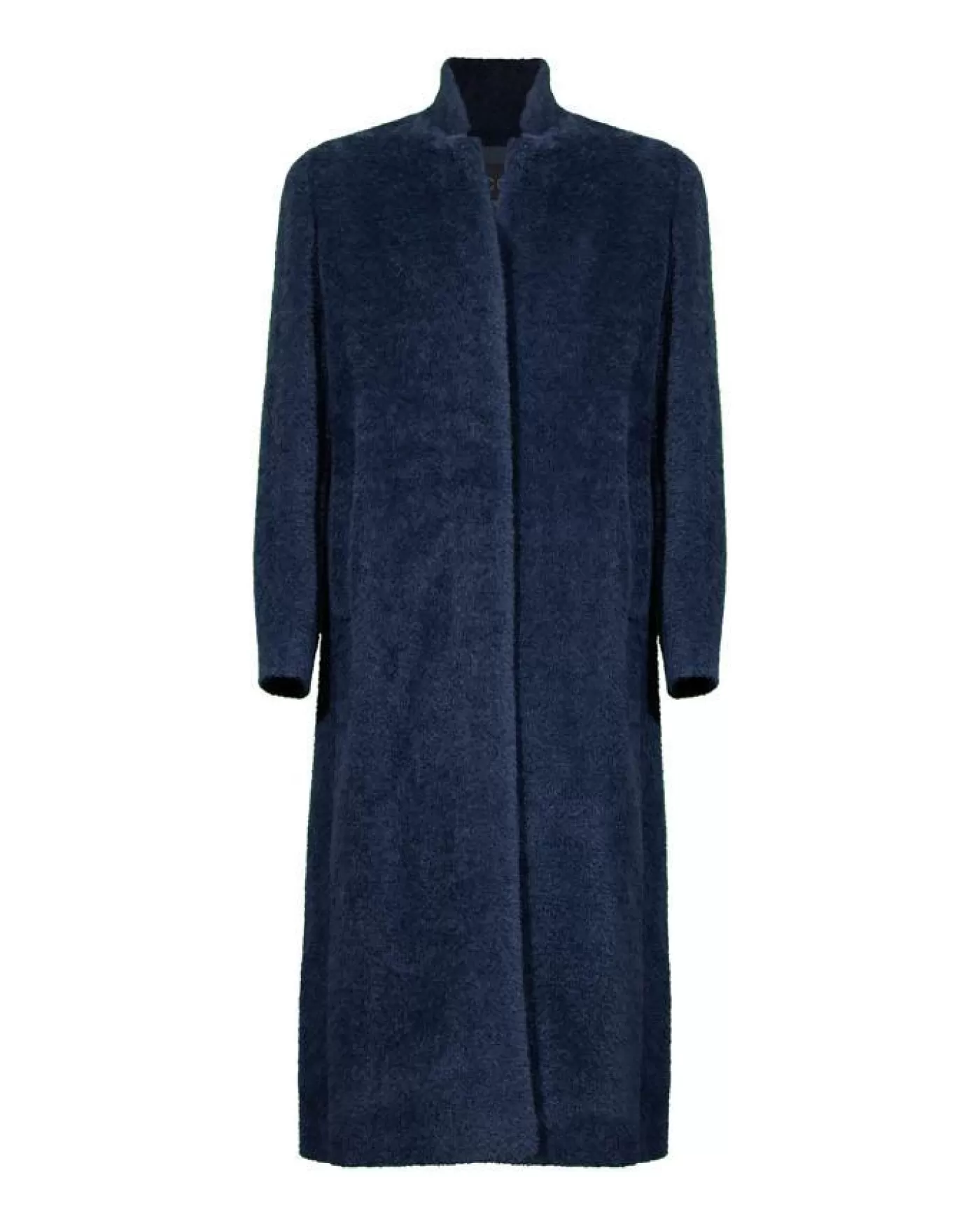 Cinzia Rocca Notch Collar Wool Alpaca Maxi Coat Indigo Flash Sale