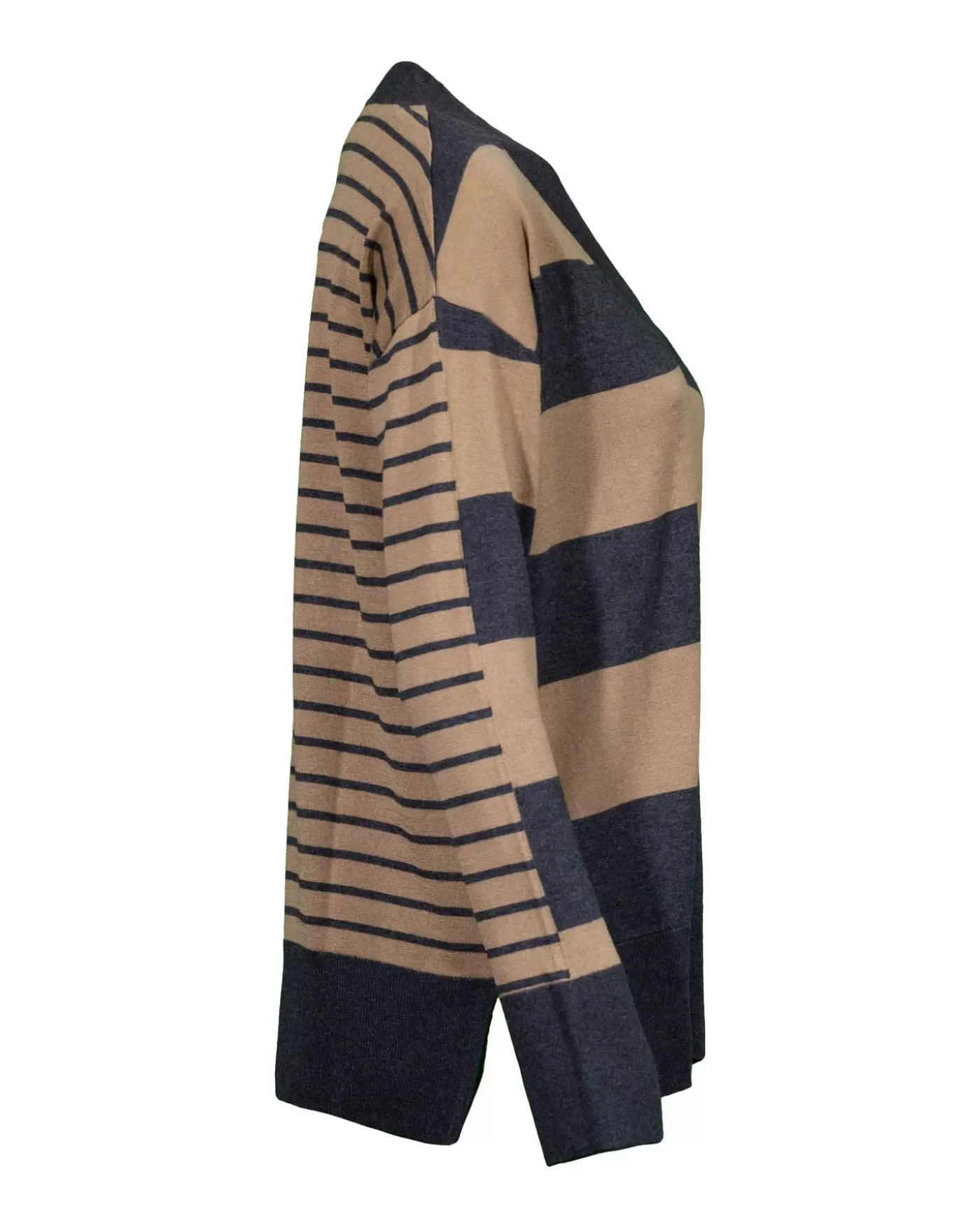 Purotatto Contrast Stripe V-Neck Sweater CHARCOAL/CAMEL Sale