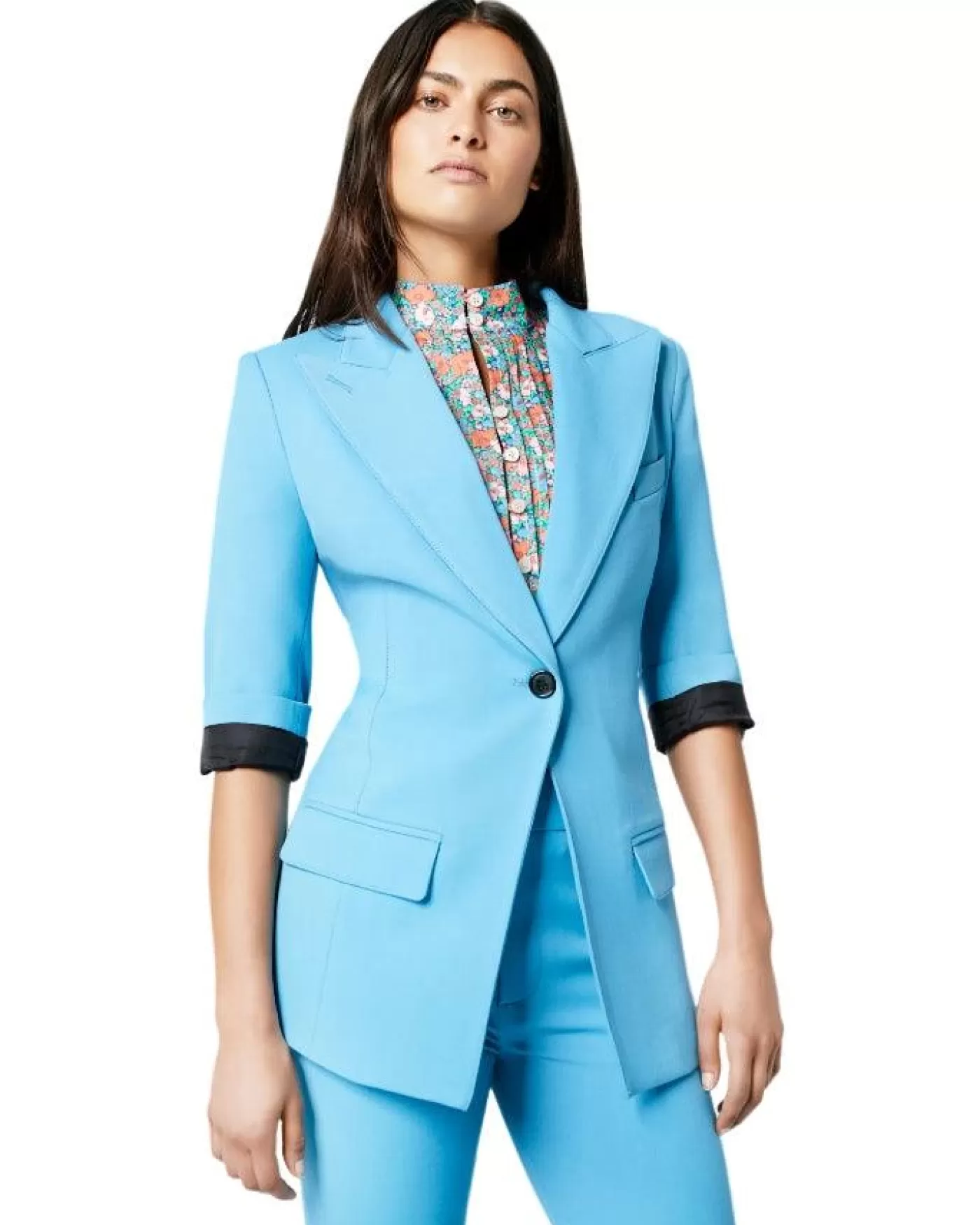 Smythe Cornflower Blue 3/4 Sleeve Blazer CORNFLOWERBLUE Cheap