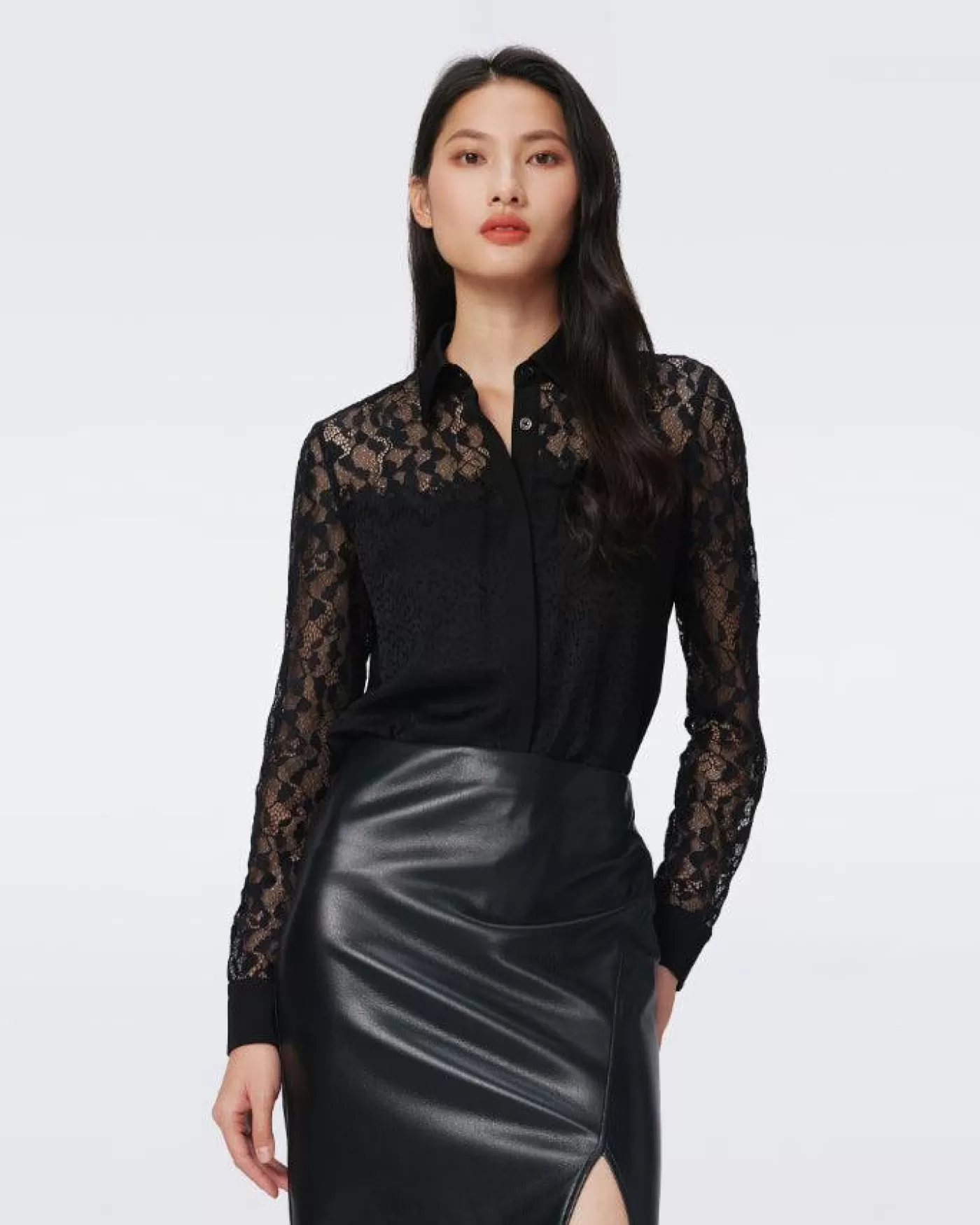 Diane Von Furstenberg Primrose Lace Blouse Black New