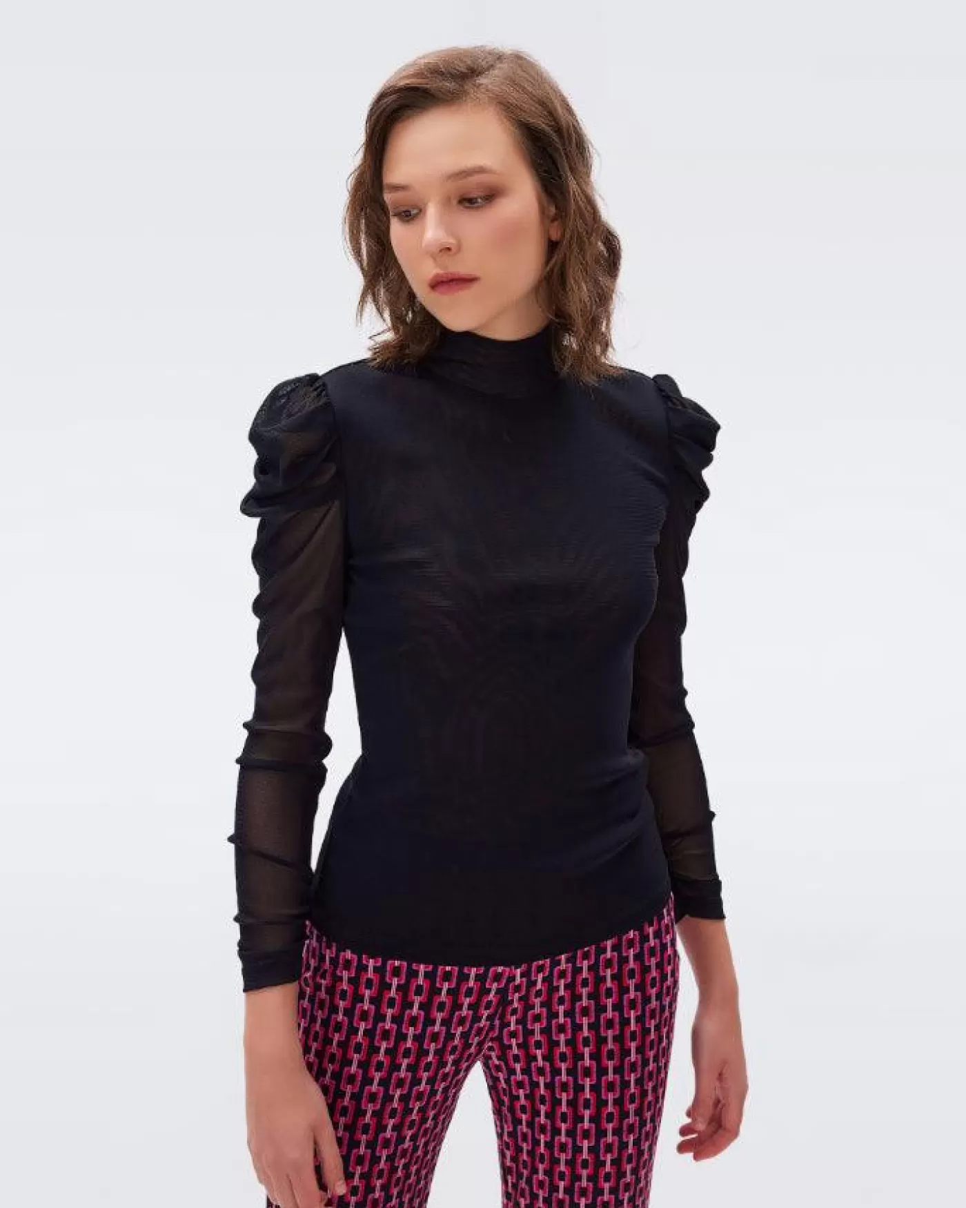 Diane Von Furstenberg Remy Sheer Puff Sleeves Top Black Sale