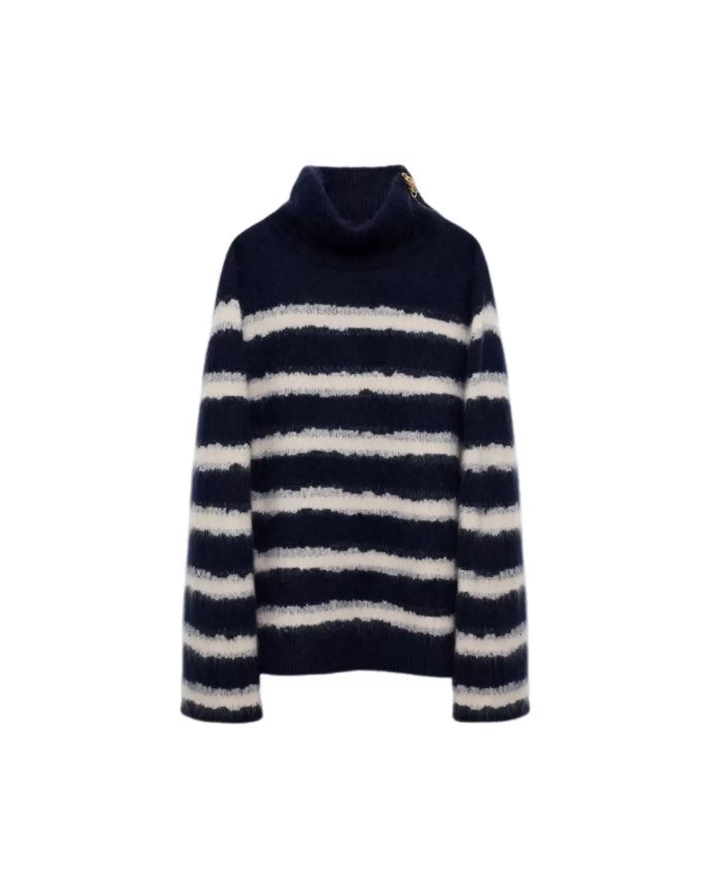 Dorothee Schumacher Fluffy Statements Stripe Zip Turtleneck BLUESHADOWSTRIPE Best