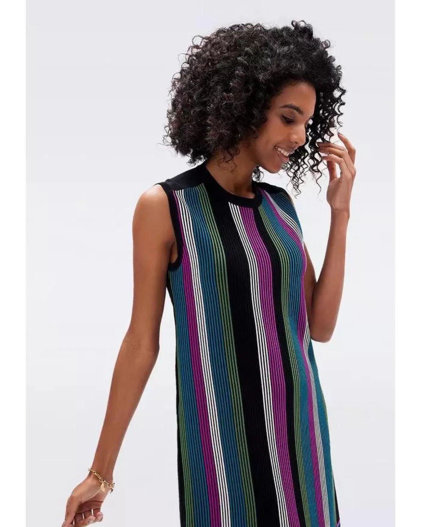 Diane Von Furstenberg DVF Meta Sleeveless Stripe Dress RAINBOWSTRIPE Outlet