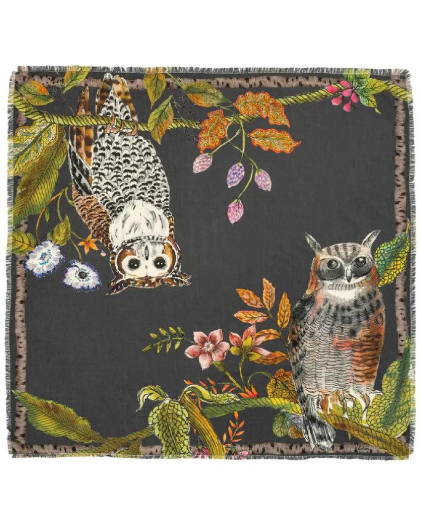 Echo Hoot Hoot Square Scarf CHARCOAL Fashion