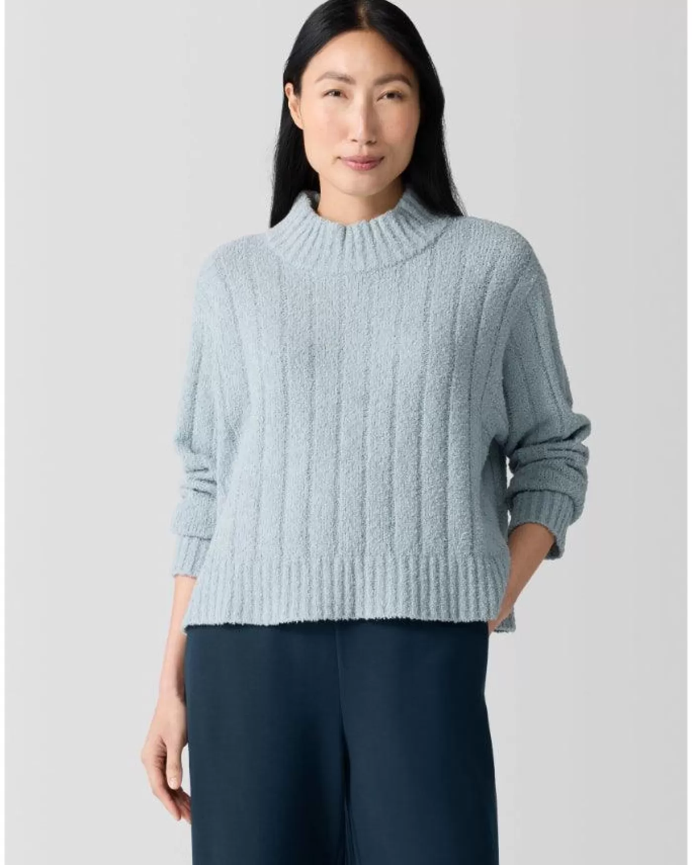 Eileen Fisher Cotton Fluff Rib Turtleneck Sweater Frost Best Sale