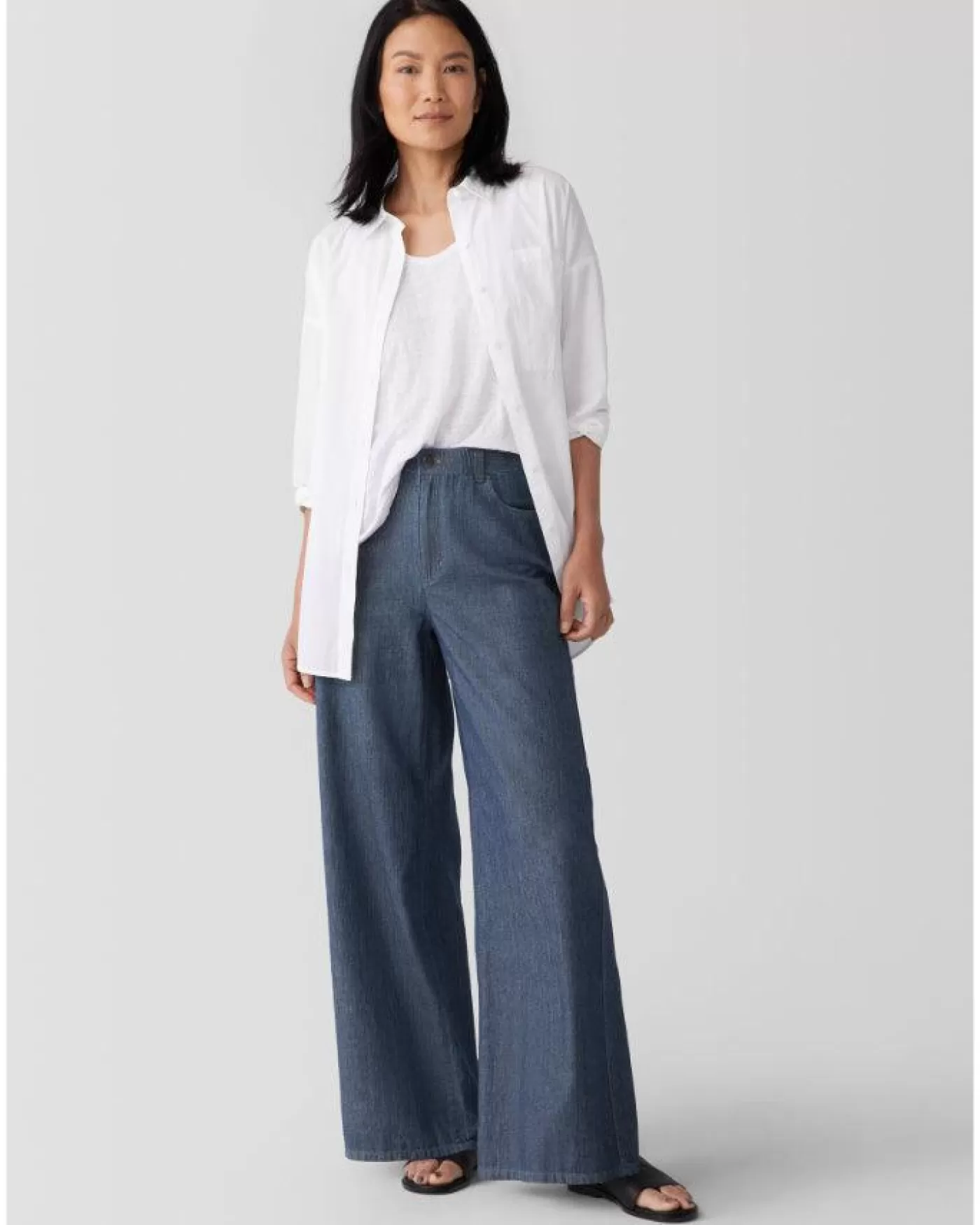 Eileen Fisher Cotton Twill Wide Leg Pant Denim Fashion