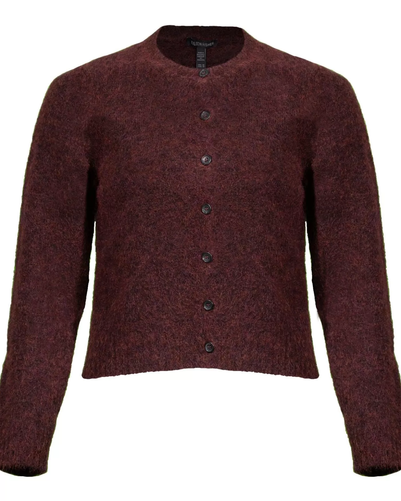 Eileen Fisher Mohair Plush Melange Crew Neck Cardigan REDWOOD Cheap
