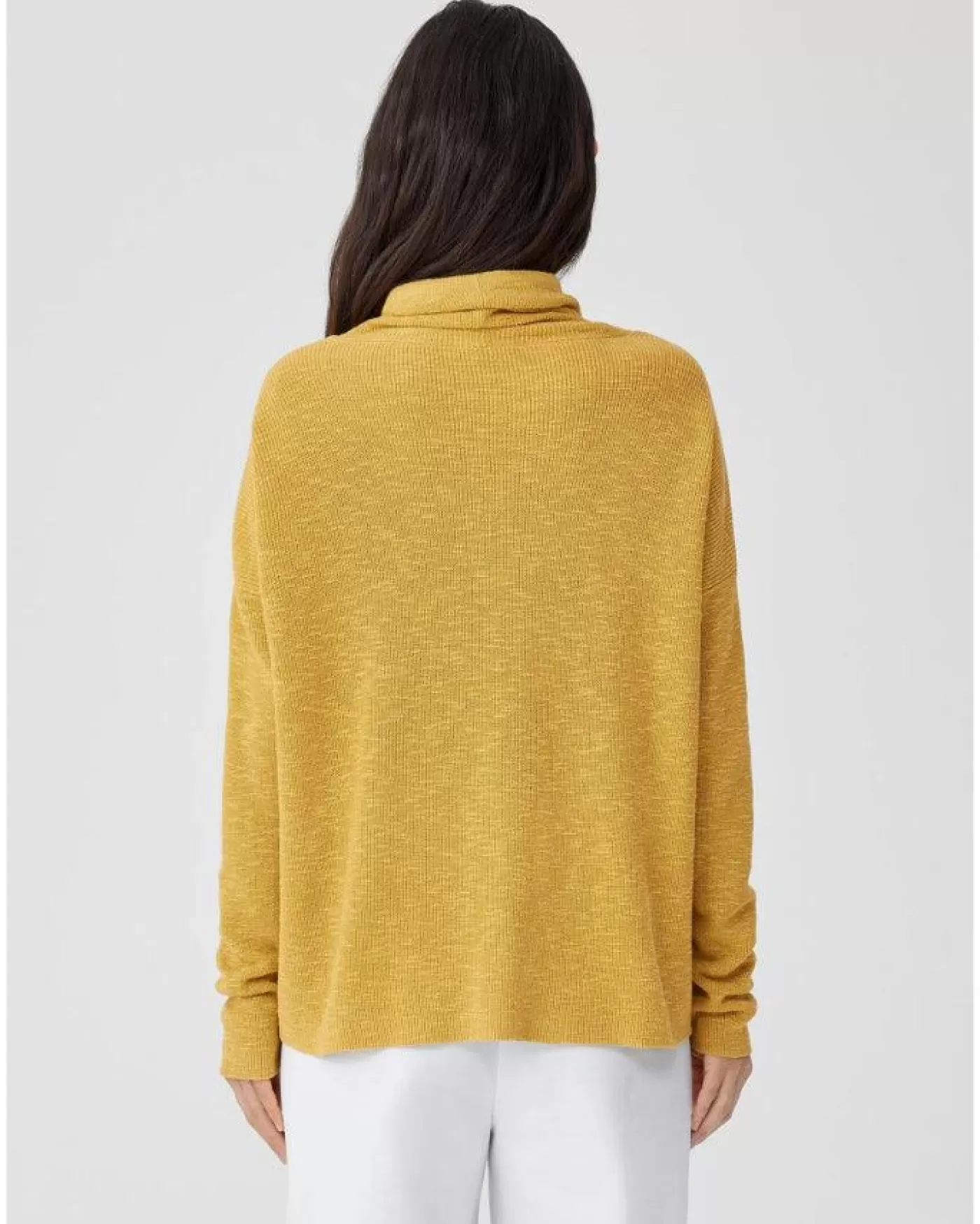 Eileen Fisher Organic Linen Cotton Slub Funnel Neck Top LEMONDROP Hot