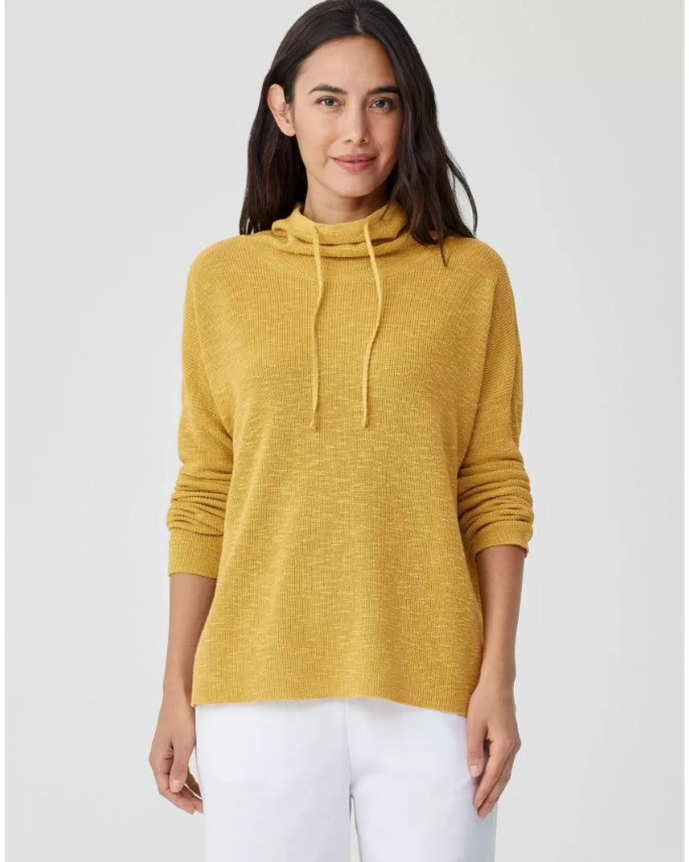 Eileen Fisher Organic Linen Cotton Slub Funnel Neck Top LEMONDROP Hot
