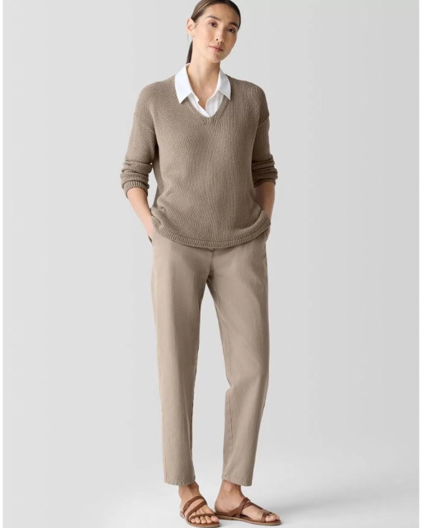 Eileen Fisher Peruvian Organic Cotton Cord Jersey V-Neck Sweater Store