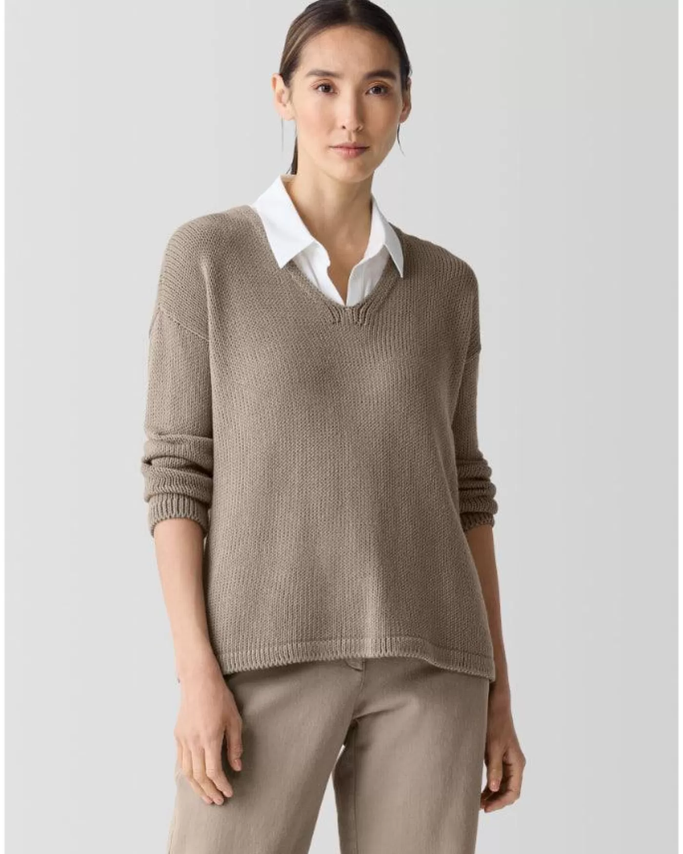 Eileen Fisher Peruvian Organic Cotton Cord Jersey V-Neck Sweater Store