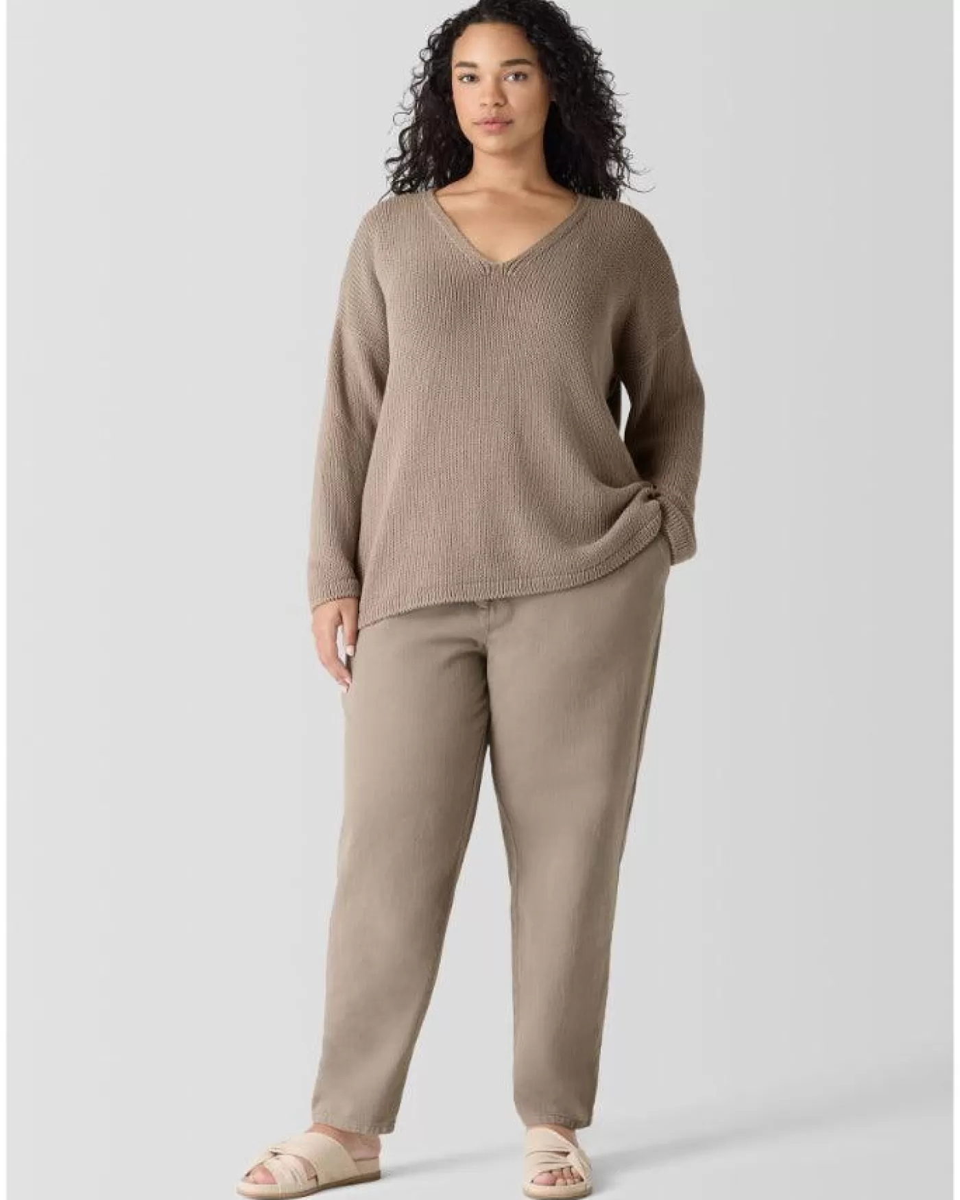 Eileen Fisher Peruvian Organic Cotton Cord Jersey V-Neck Sweater Store