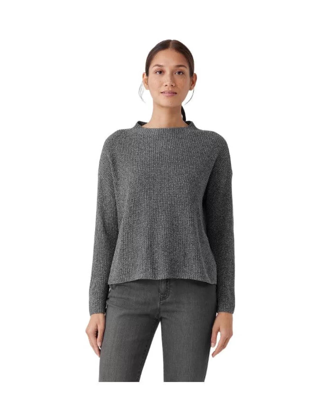 Eileen Fisher Silk Noil Funnel Neck Pullover Moon Cheap