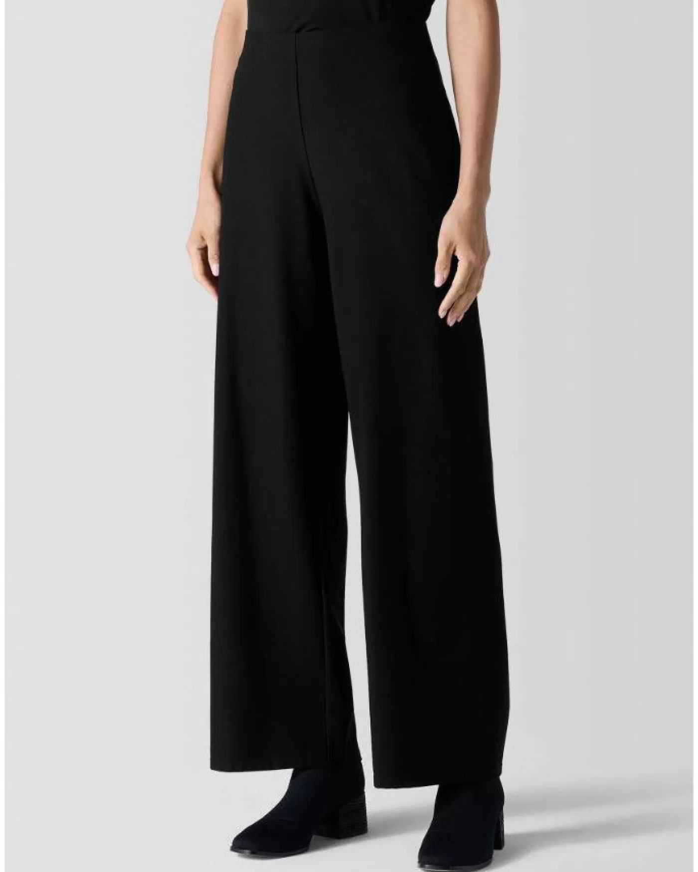 Eileen Fisher Stretch Crepe Wide Leg Pant Black New