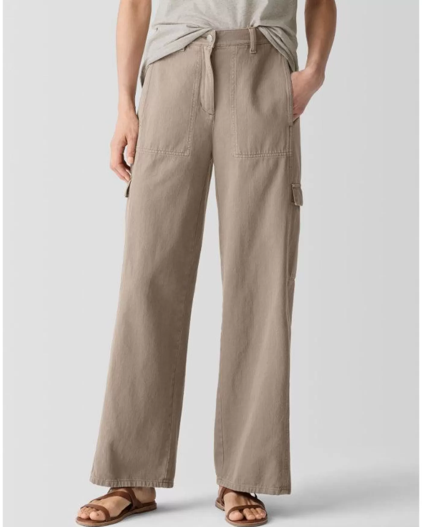 Eileen Fisher Wide Leg Cotton Utility Cargo Pant REED Best