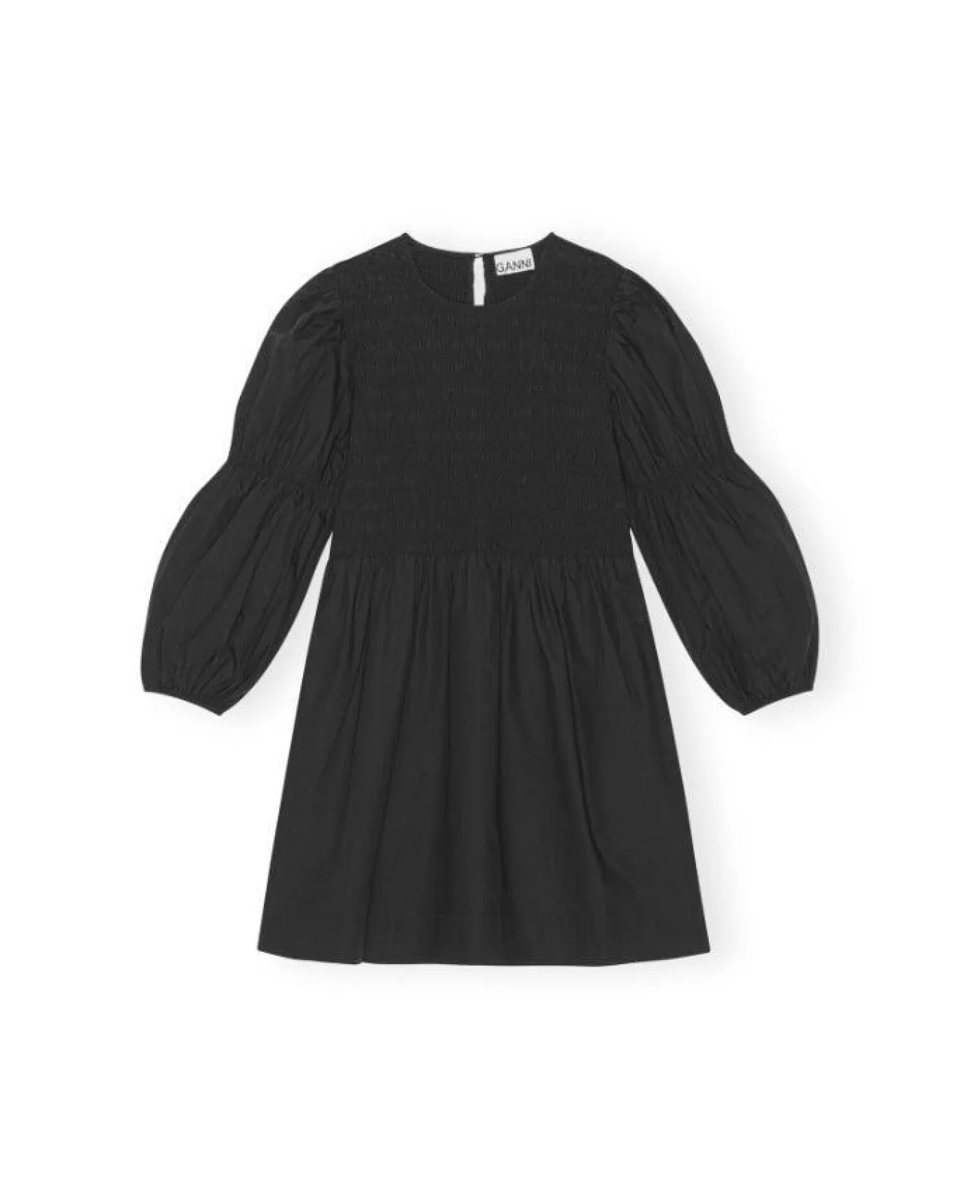 Ganni Cotton Poplin Smock Mini Dress BLACK Discount