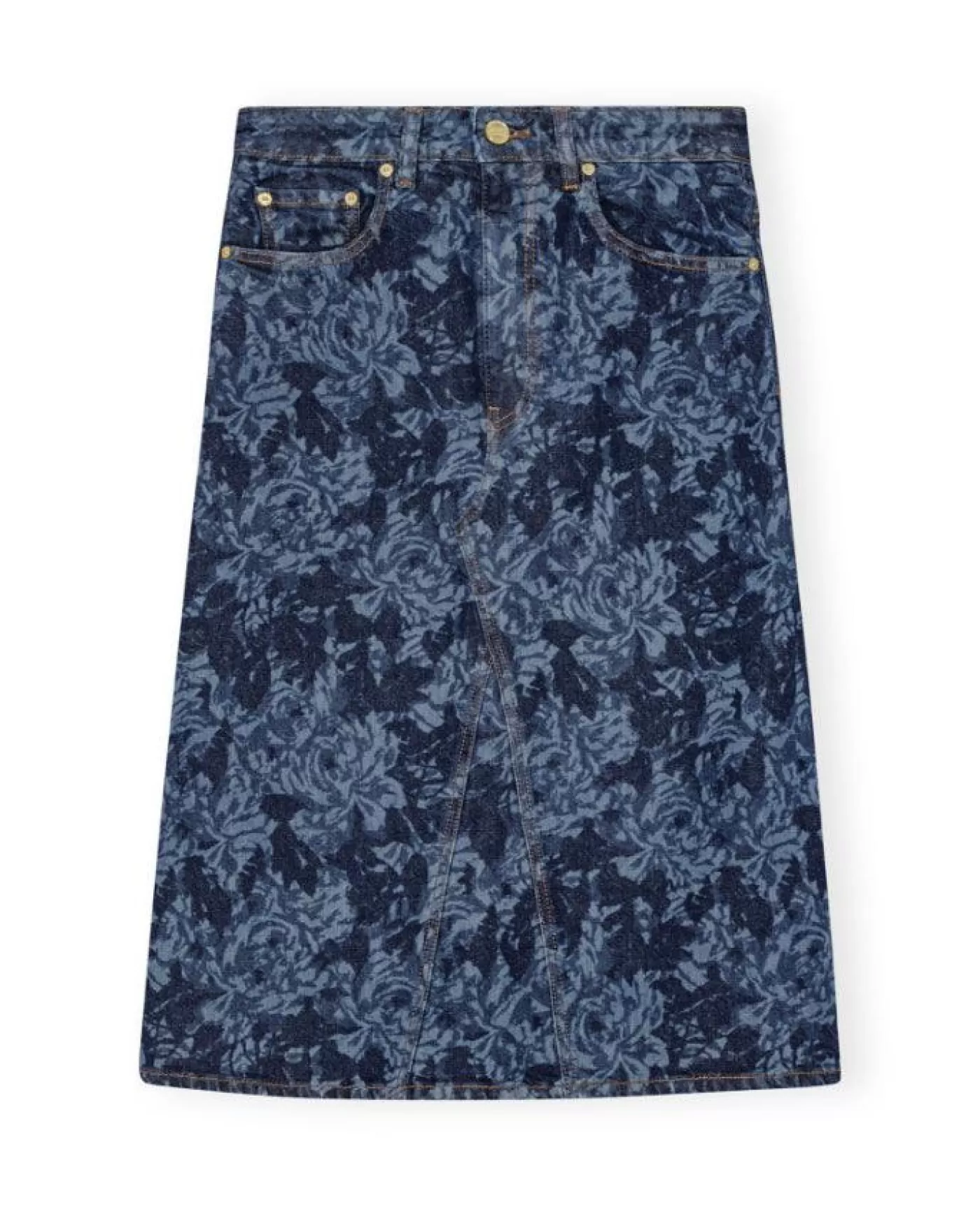 Ganni Lazer Denim Midi Skirt MIDBLUESTONE Flash Sale