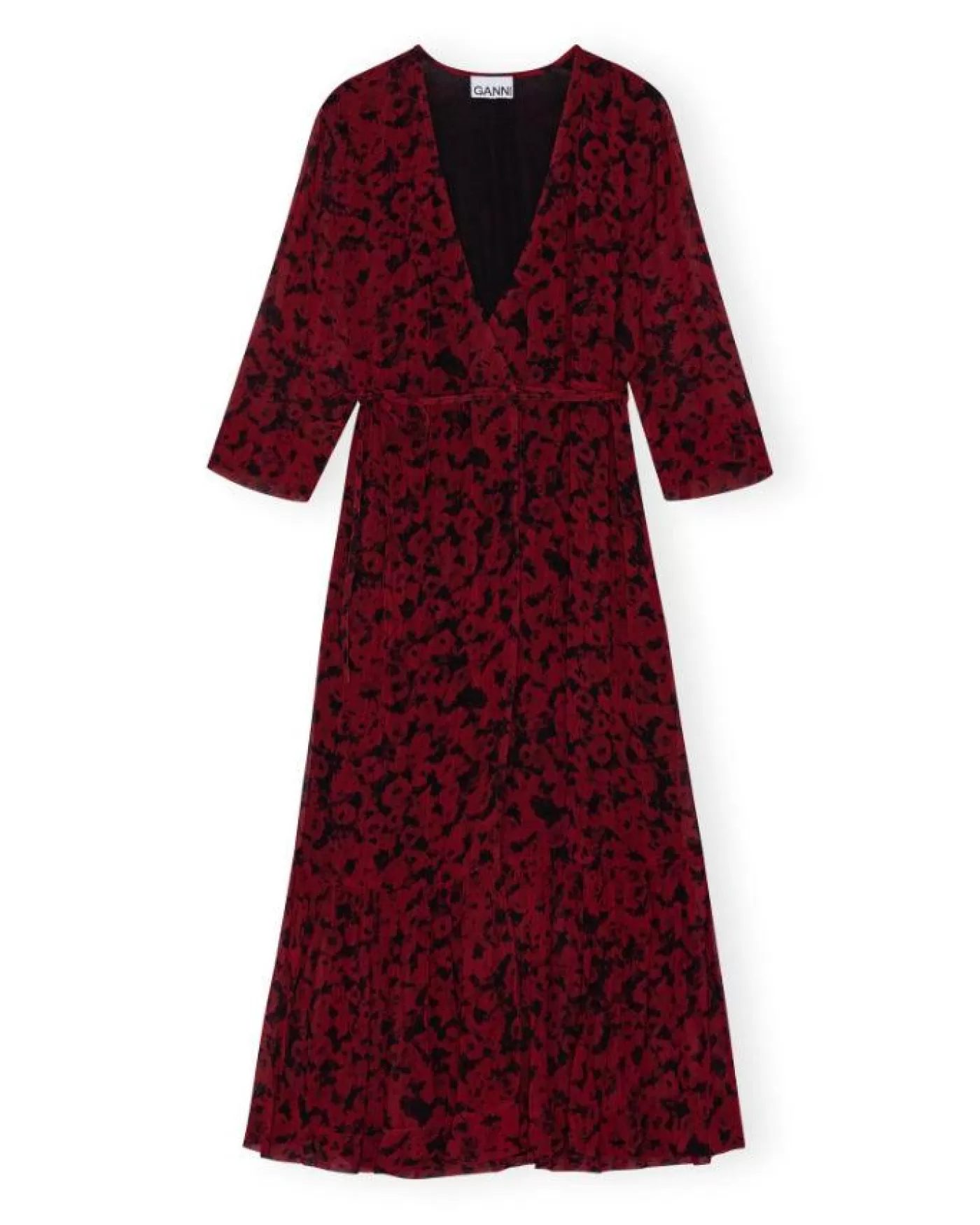 Ganni Red Print Georgette Wrap Midi Dress SYRAH Best Sale