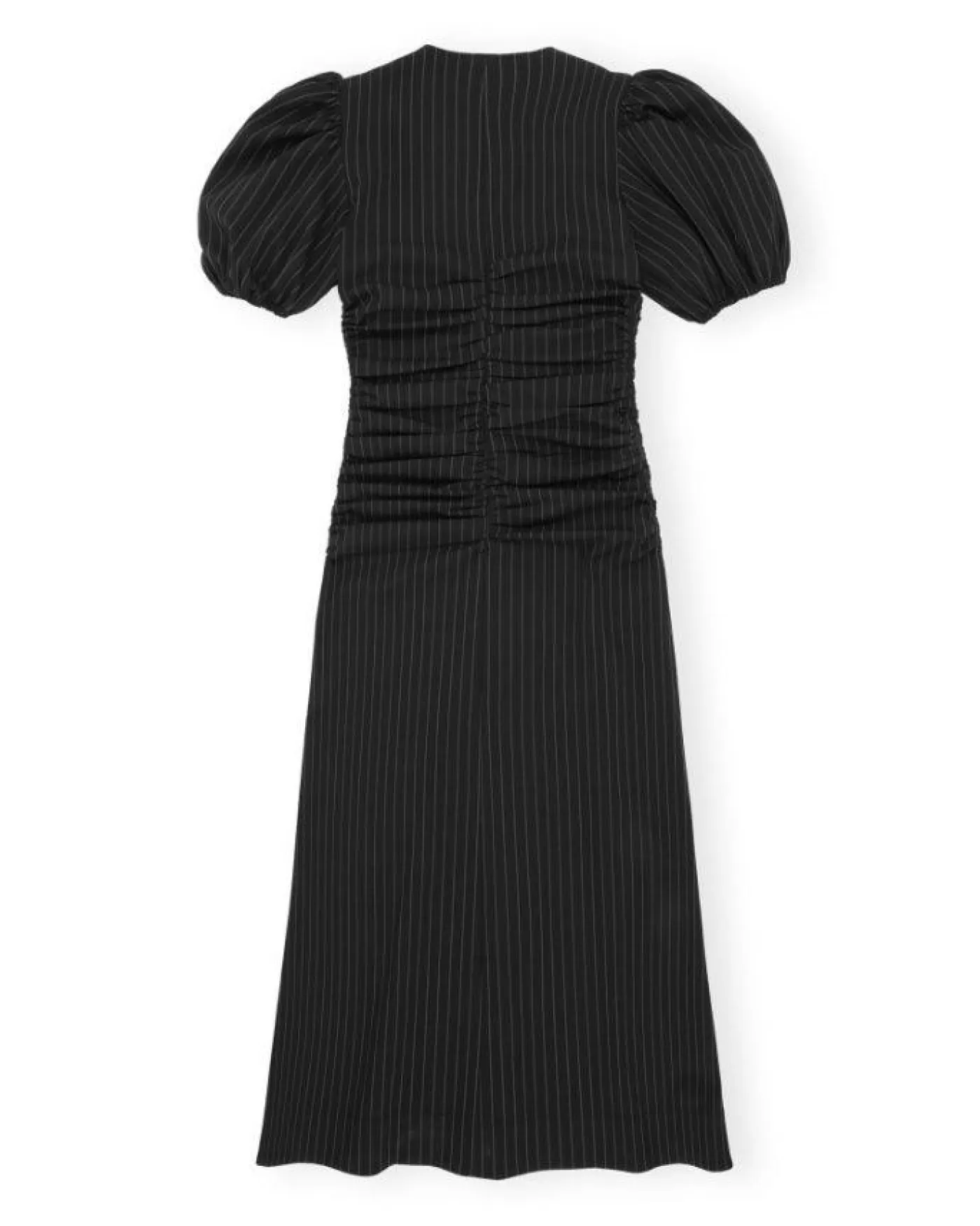 Ganni Stretch Stripe Gathered Long Dress BLACK Best Sale