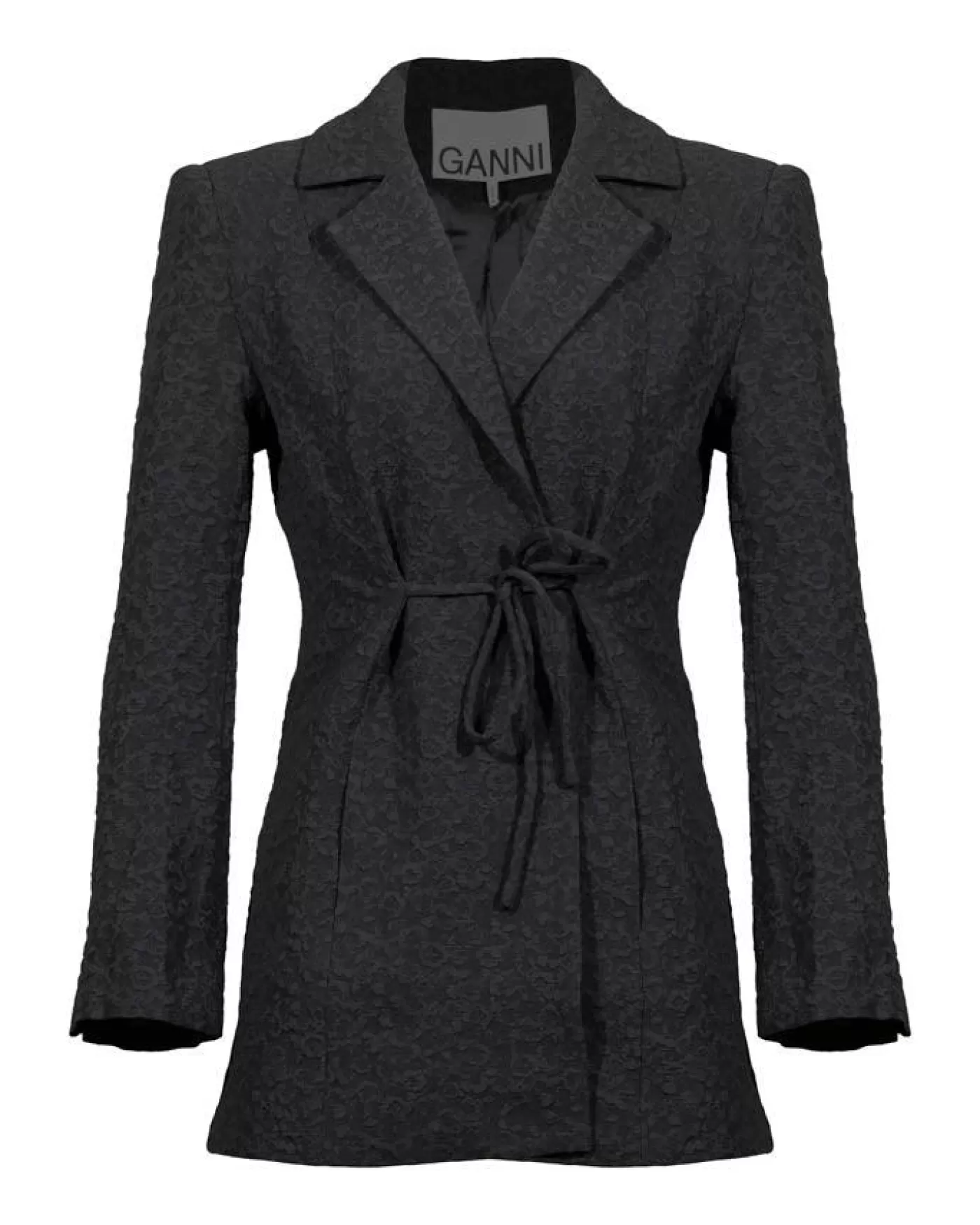 Ganni Textured Suiting Tie String Blazer BLACK Outlet