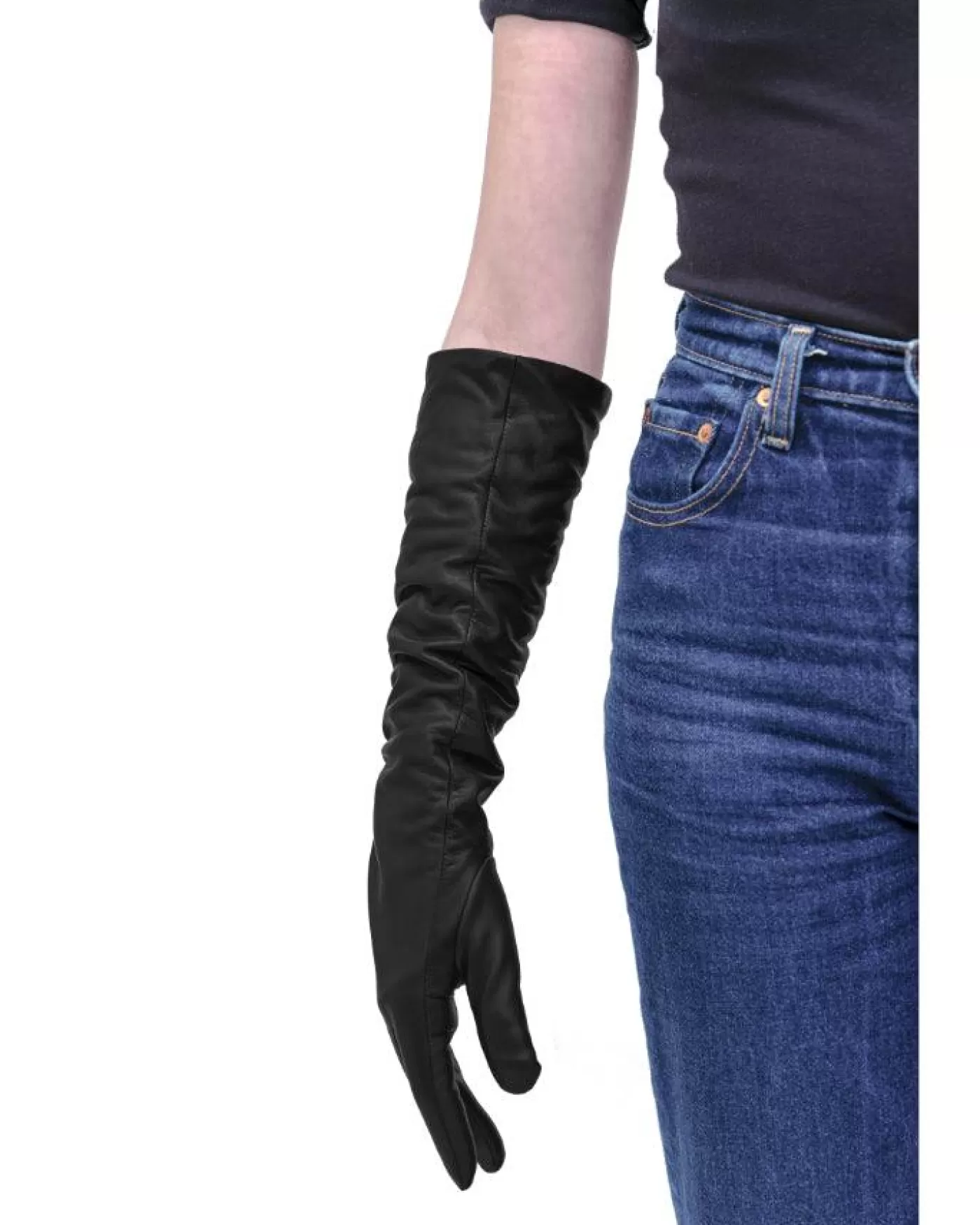 HiSO Elbow Length Leather Slouchy Gloves Black Store