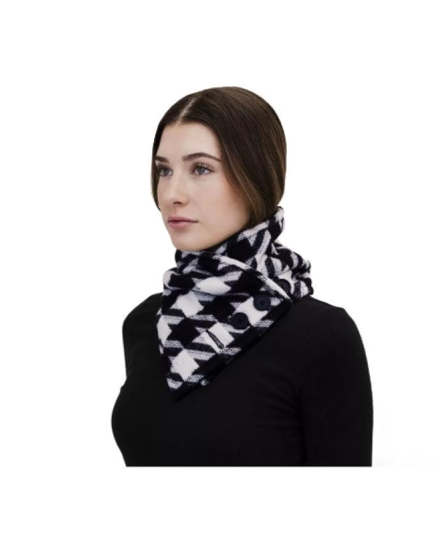 HiSO Herringbone Multi-Button Cowel Scarf Black/White Hot