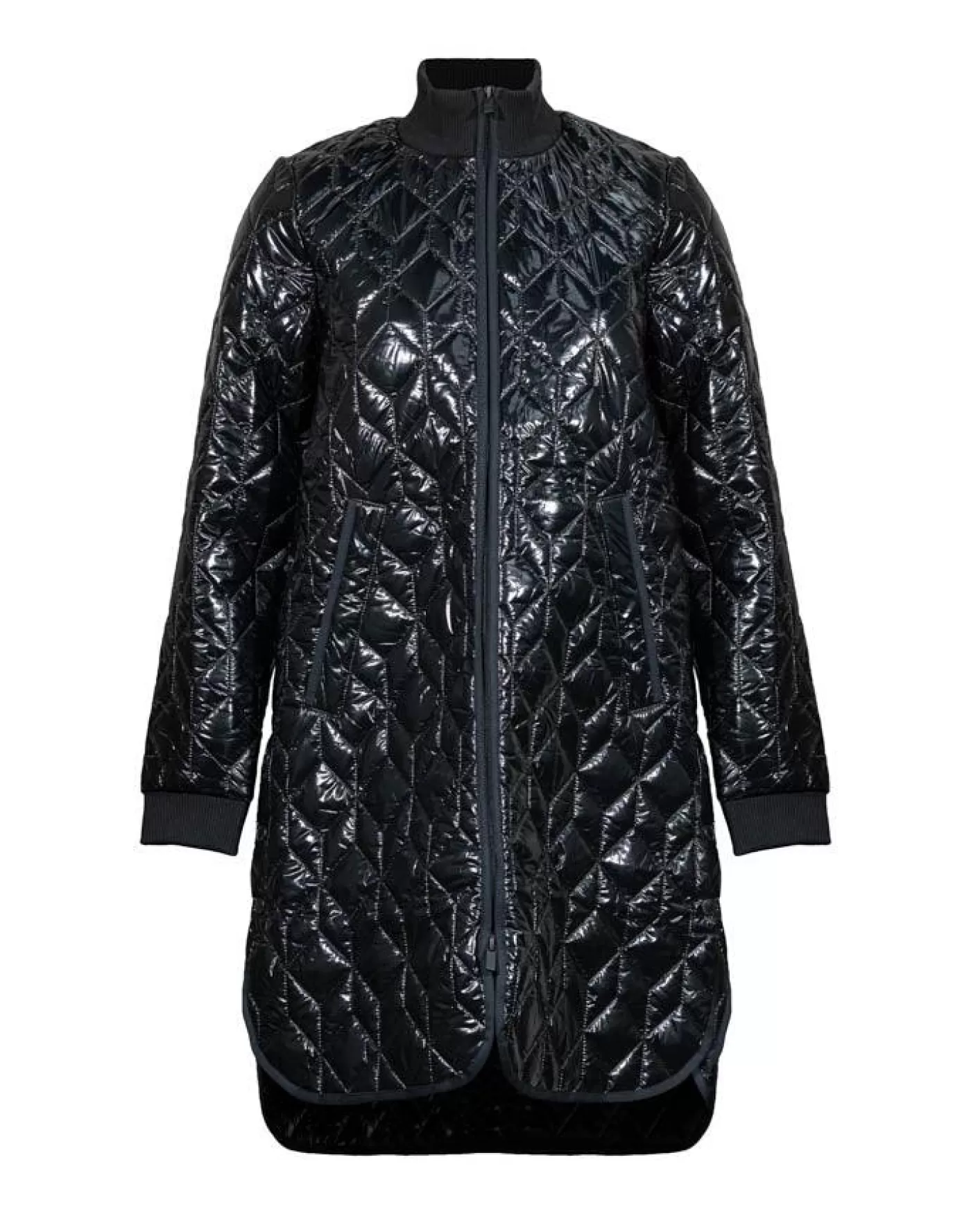 Ilse Jacobsen Glossy Long Quilted Jacket Black Shop