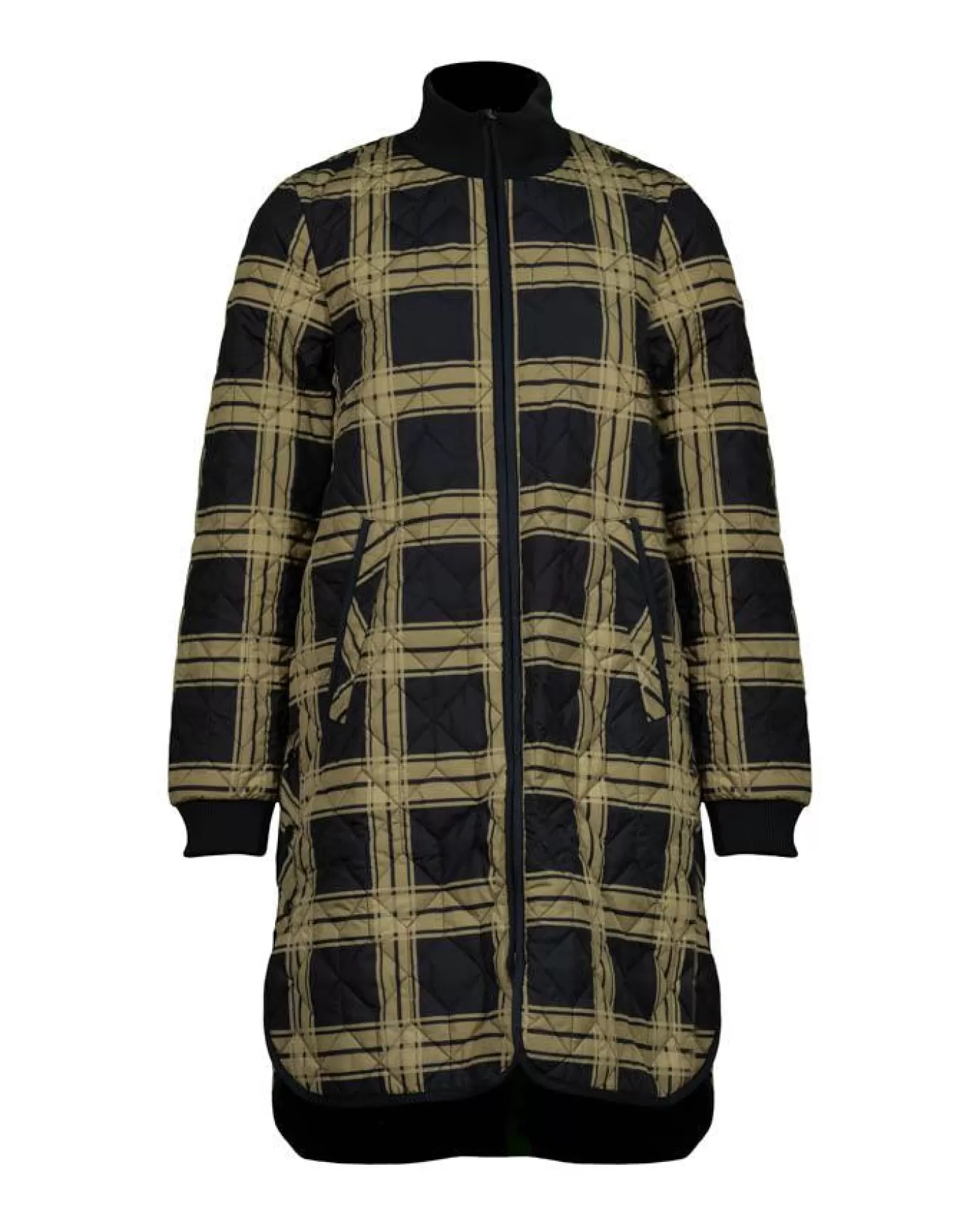 Ilse Jacobsen Long Quilted Check Print Coat Black Best