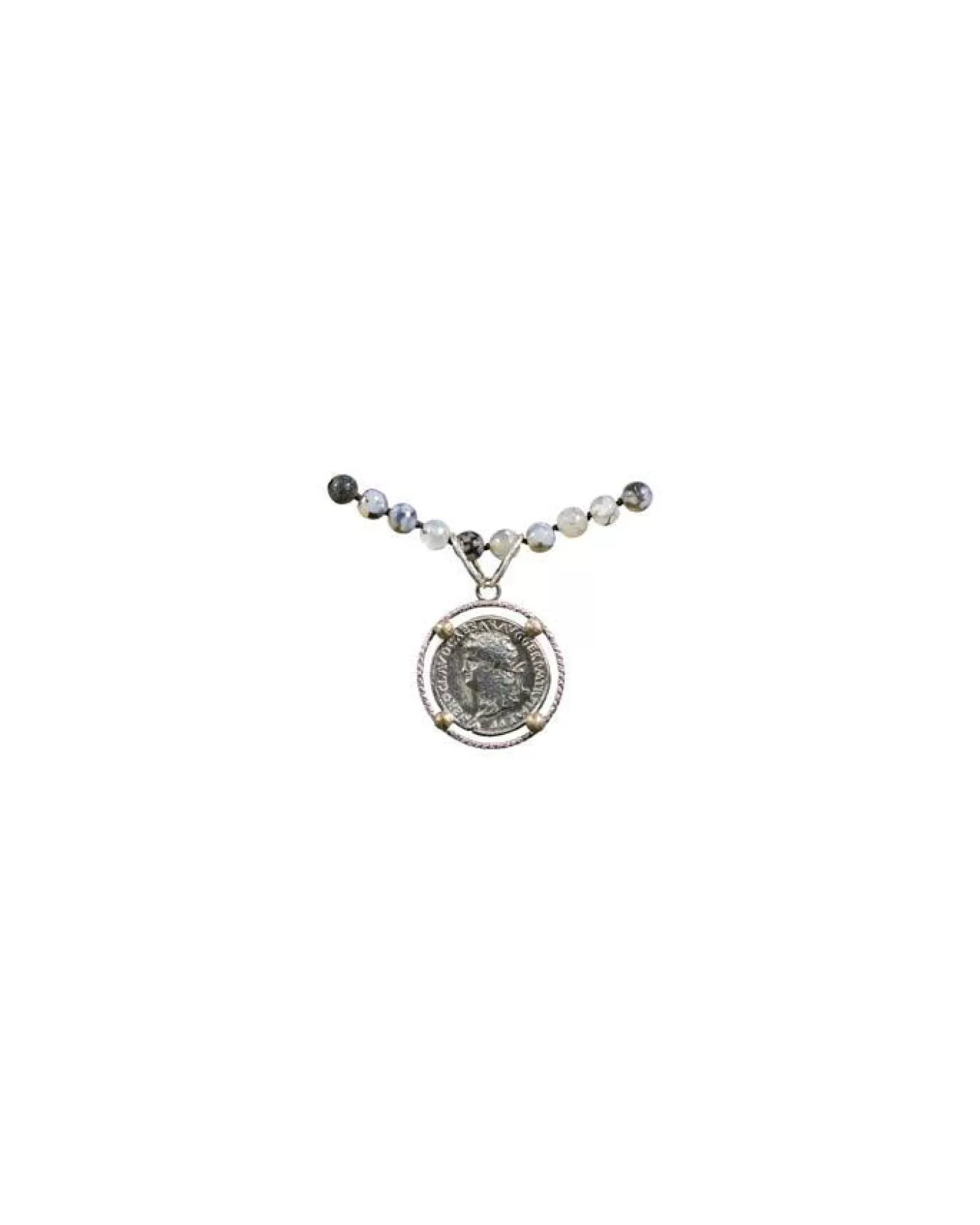 Karyn Chopik Agate Bead Roman Coin Necklace SterlingSilver Clearance