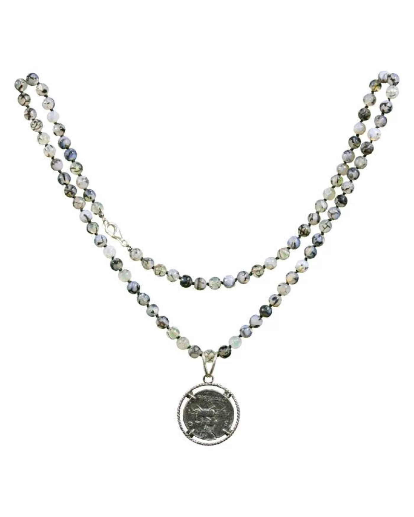 Karyn Chopik Agate Bead Roman Coin Necklace SterlingSilver Clearance