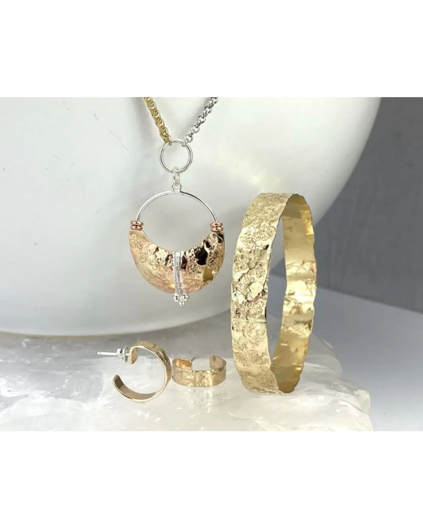 Karyn Chopik Grecian Textured Pendant On Gold-Sliver Necklace SILVER/BRONZE/GOLD Best