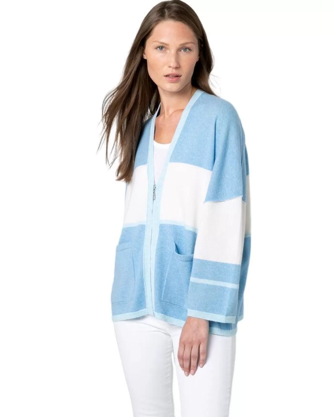 Kinross Cashmere Color Block Zip Cardigan Fashion