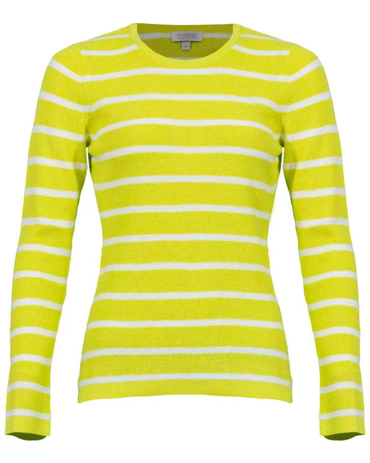 Kinross Cashmere Kinross Thermal Stripe Pullover CITRON/WHITE Cheap