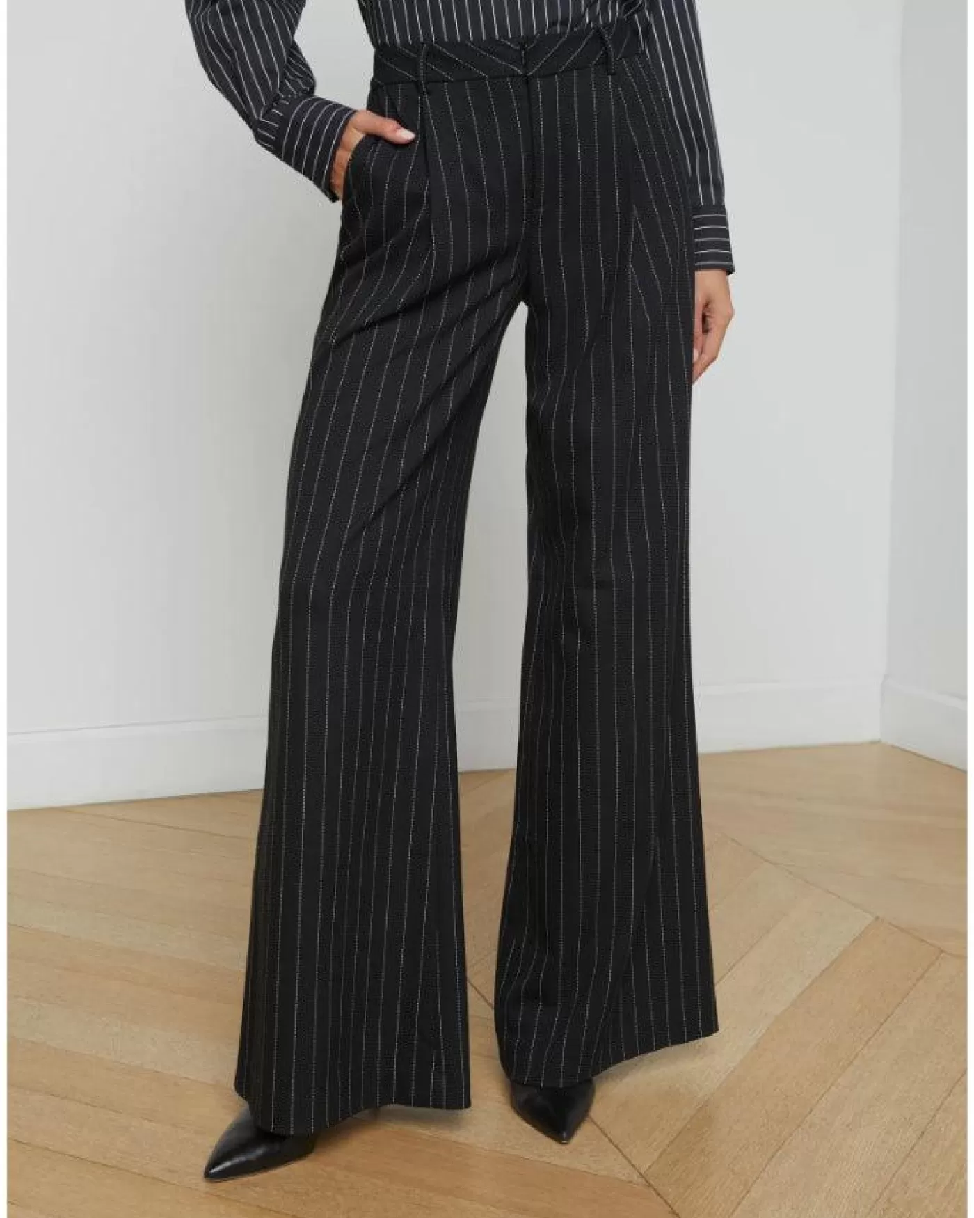 L'Agence Allanah Pinstriped Trouser BLACK/ECRU New