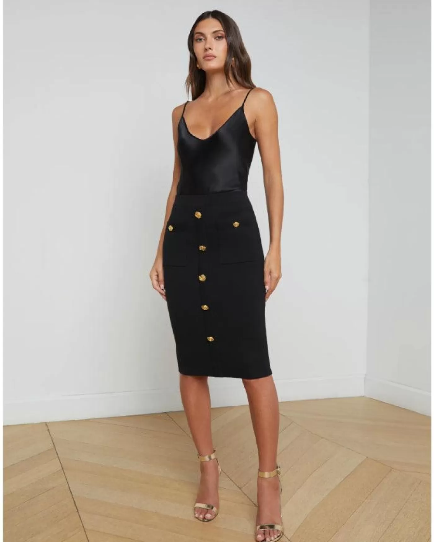 L'Agence Amira Pencil Skirt BLACK/GOLDROSE Clearance