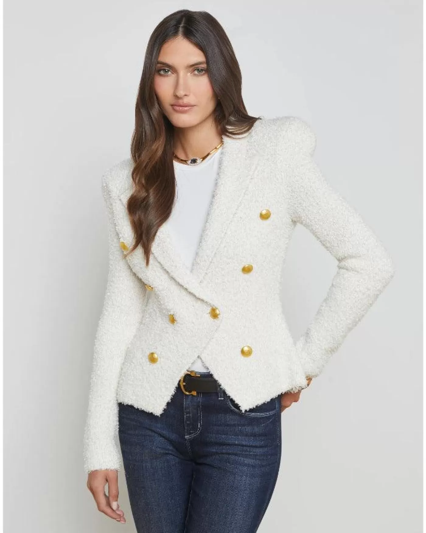 L'Agence Bethany Knit Blazer IVORY/GOLD New