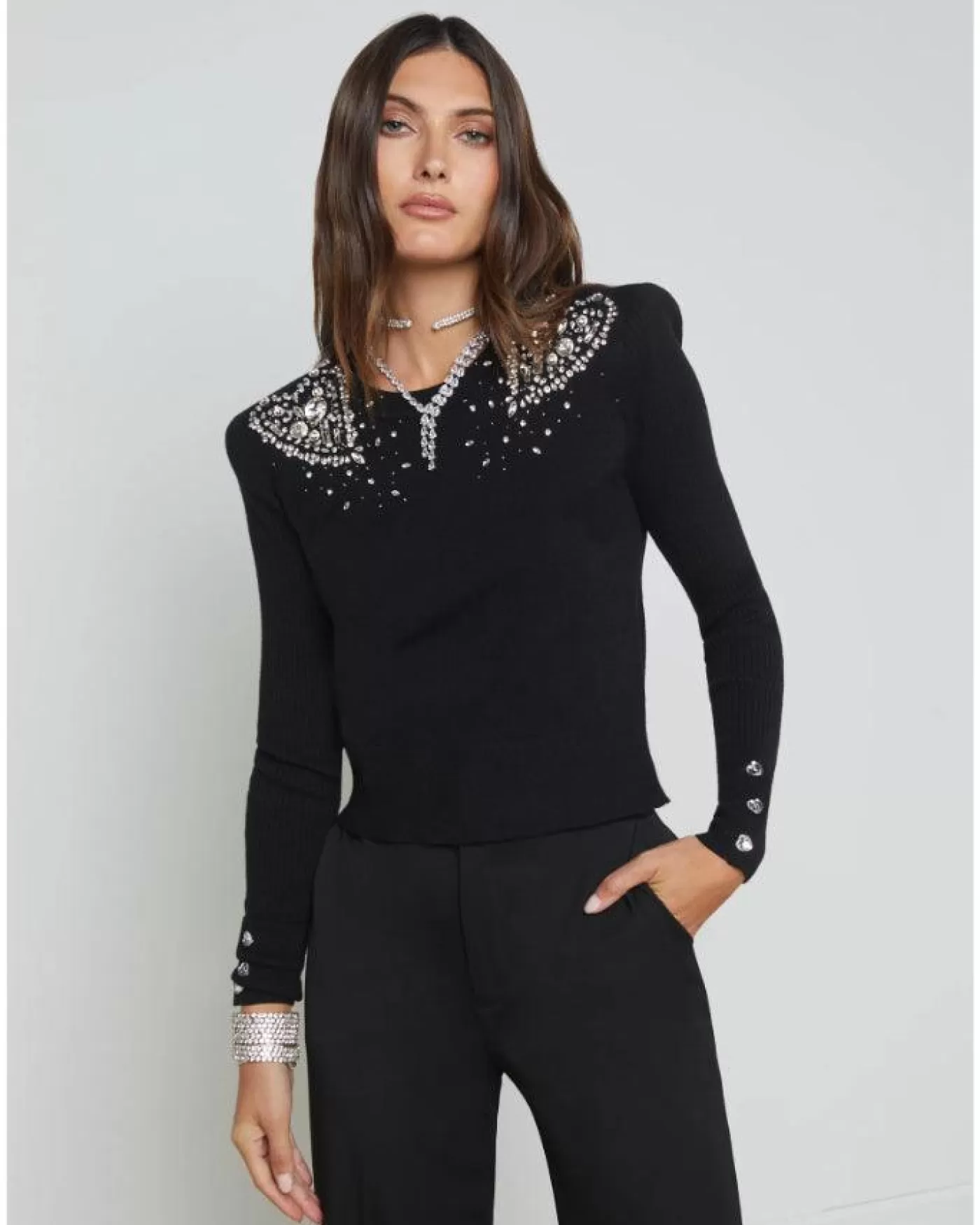 L'Agence Cesca Crystal Heart Pullover BLACK/CRYSTAL Online