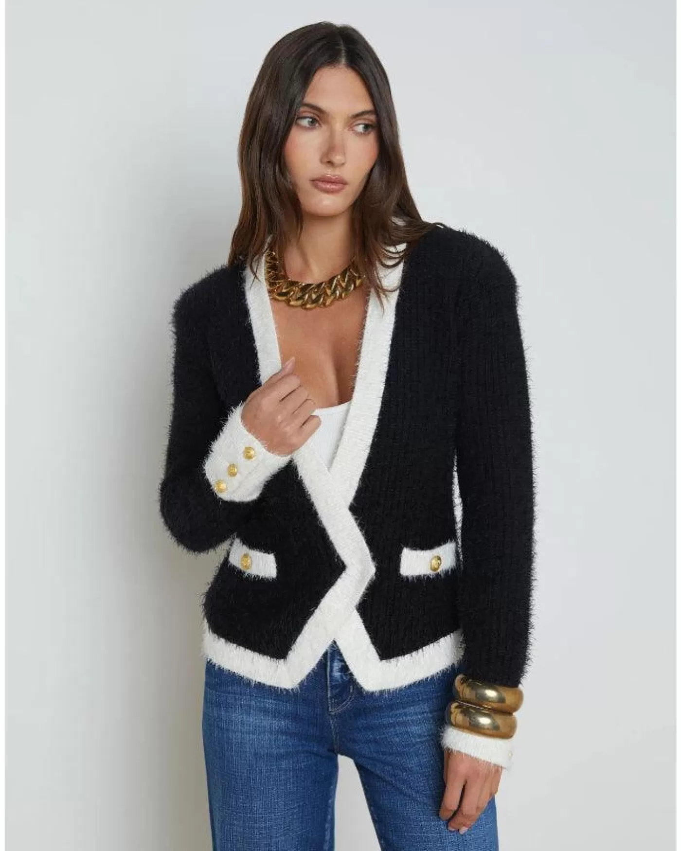 L'Agence Georgia Contrast Cardigan Blazer Flash Sale