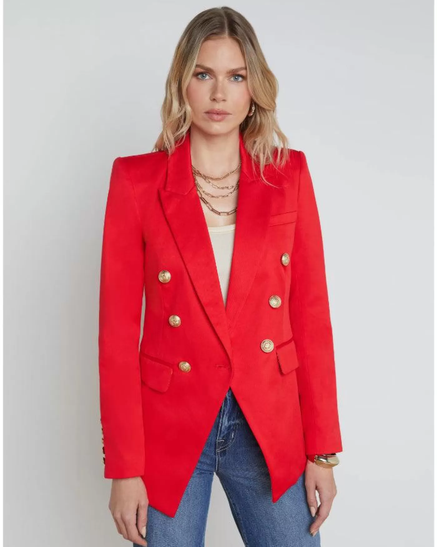 L'Agence Kendi Long Blazer HIGHRISKRED/TOILELINING Sale