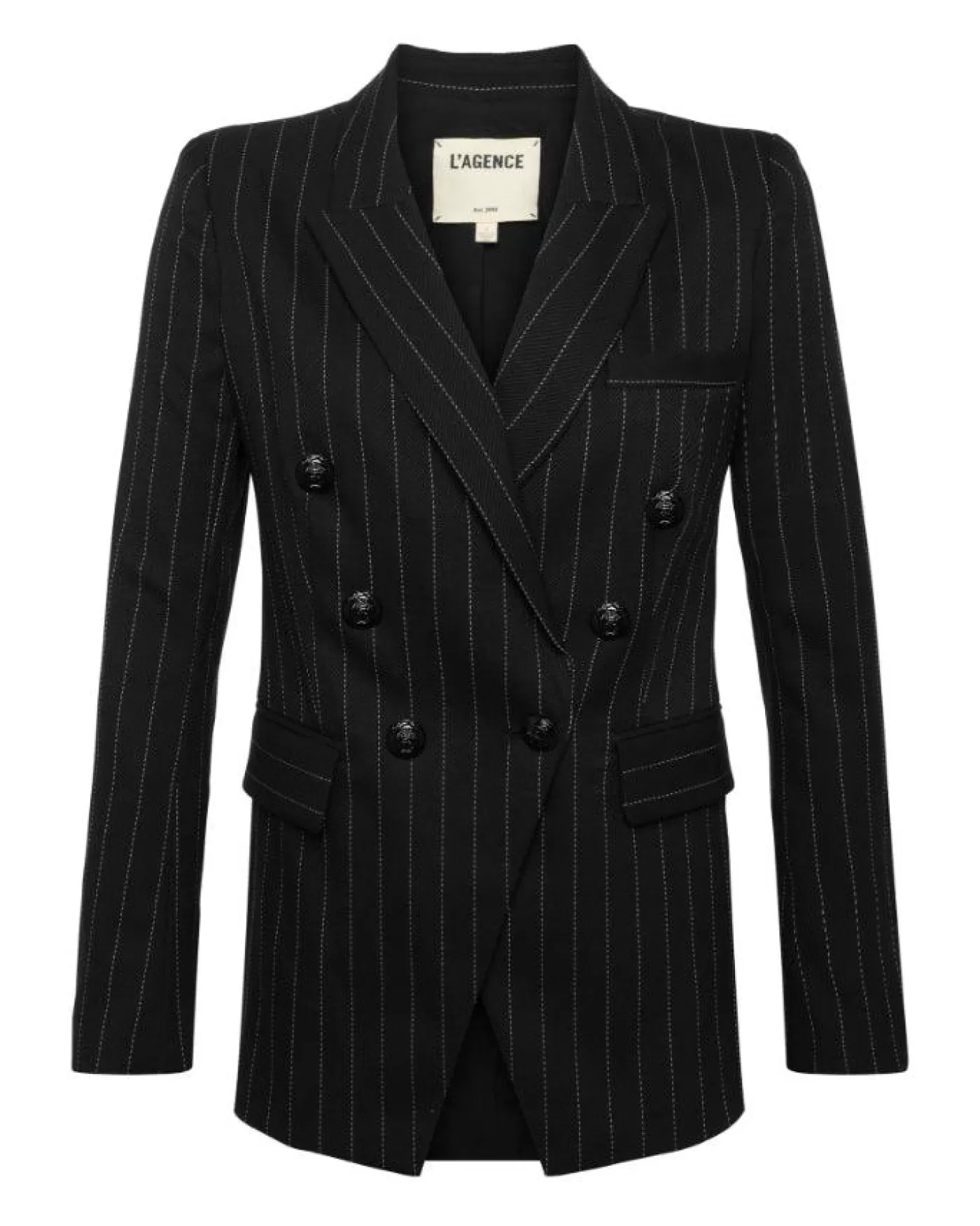 L'Agence Kendi Pinstriped Long Blazer BLACK/ECRU Best Sale