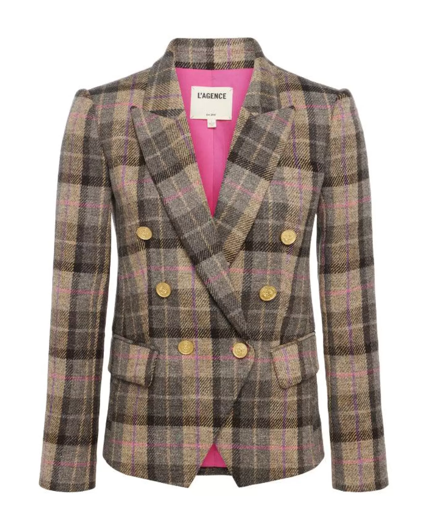 L'Agence Kenzie Plaid Double Breasted Blazer TAN/PINKMULTIPLAID Shop