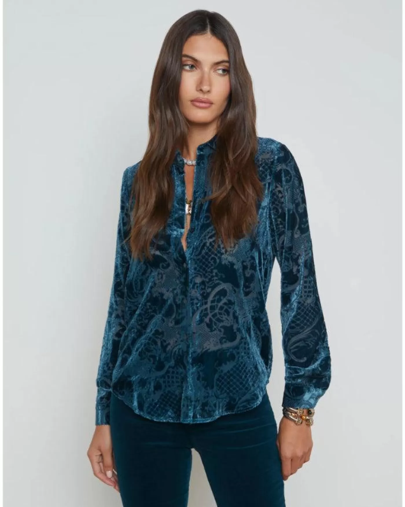 L'Agence Laurent Velvet Blouse DEEPTEALROCOCO Flash Sale