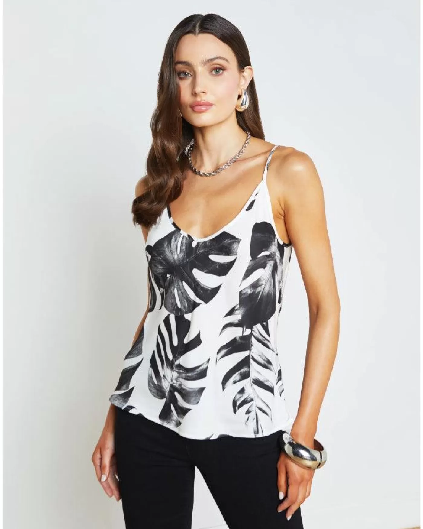 L'Agence Lexi Palm Leaves Camisole BLACK/WHITEPALMLEAVES Best Sale