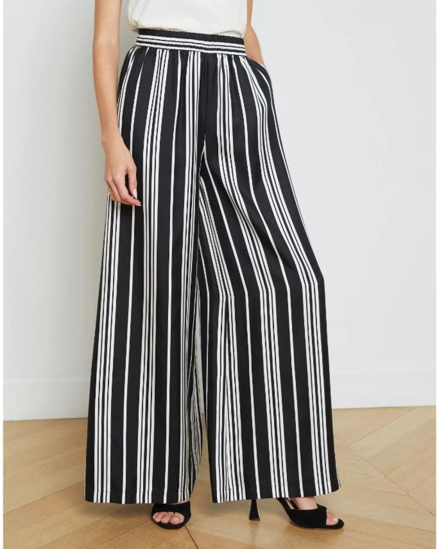 L'Agence Lillian Wide Leg Stripe Pant BLACK/WHITESCARFSTRIPE Fashion