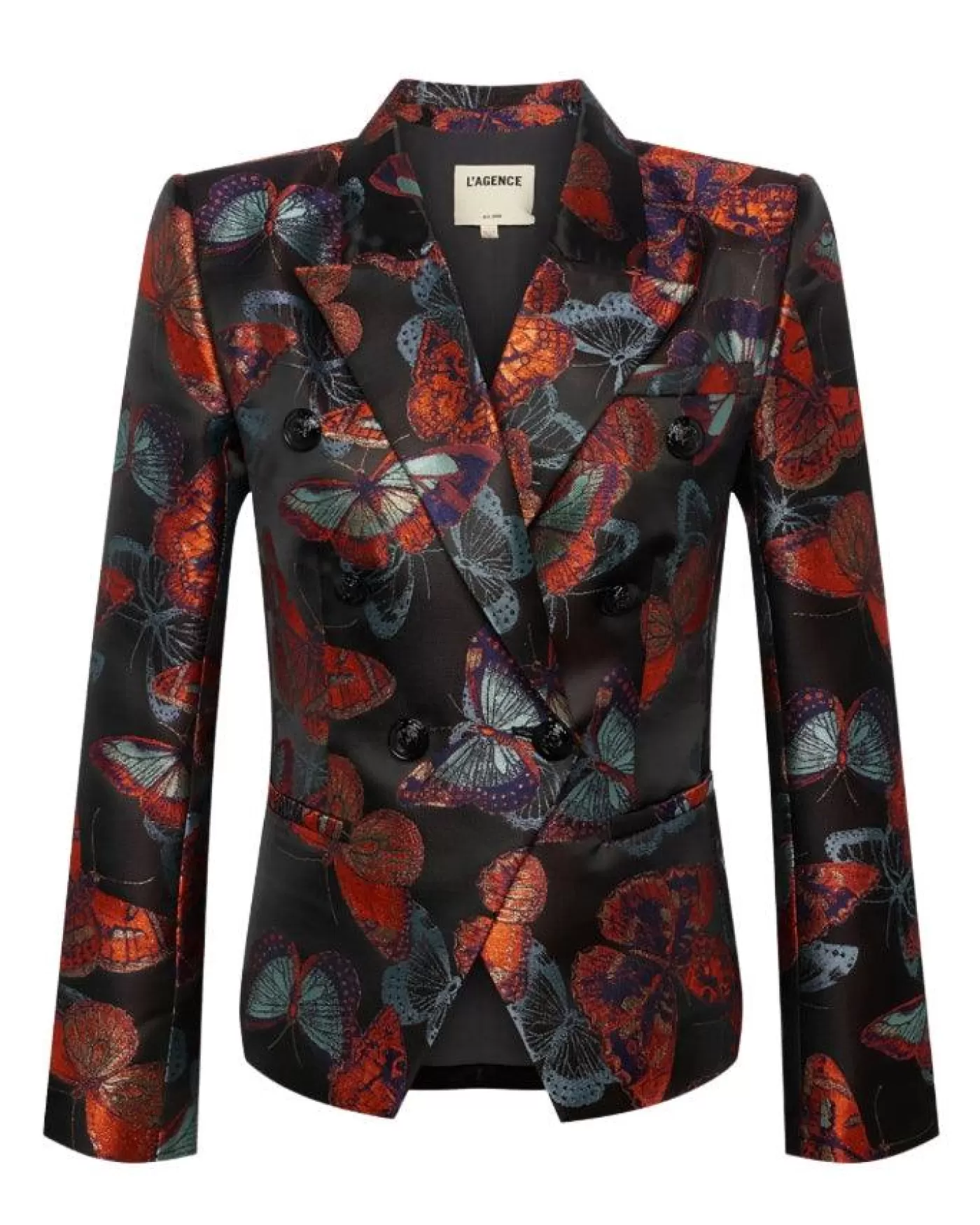 L'Agence Marie Butterfly Jacquard Double Breasted Blazer MULTIBUTTERFLYJACQUARD Clearance