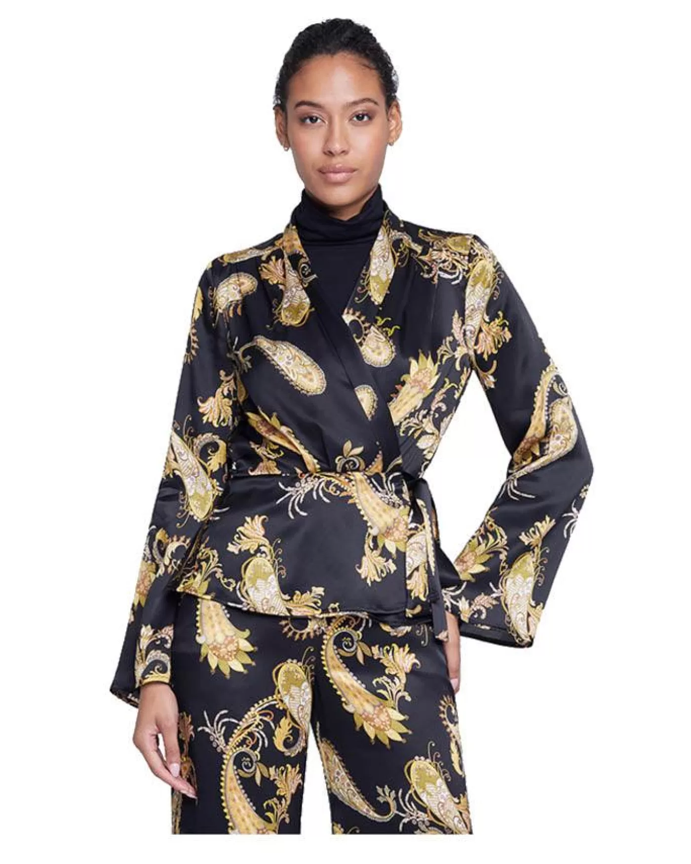 L'Agence Olive Wrap Blouse BLACKMULTIDELICAEPAISLEY New