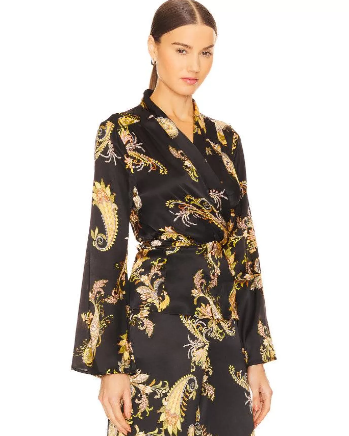 L'Agence Olive Wrap Blouse BLACKMULTIDELICAEPAISLEY New