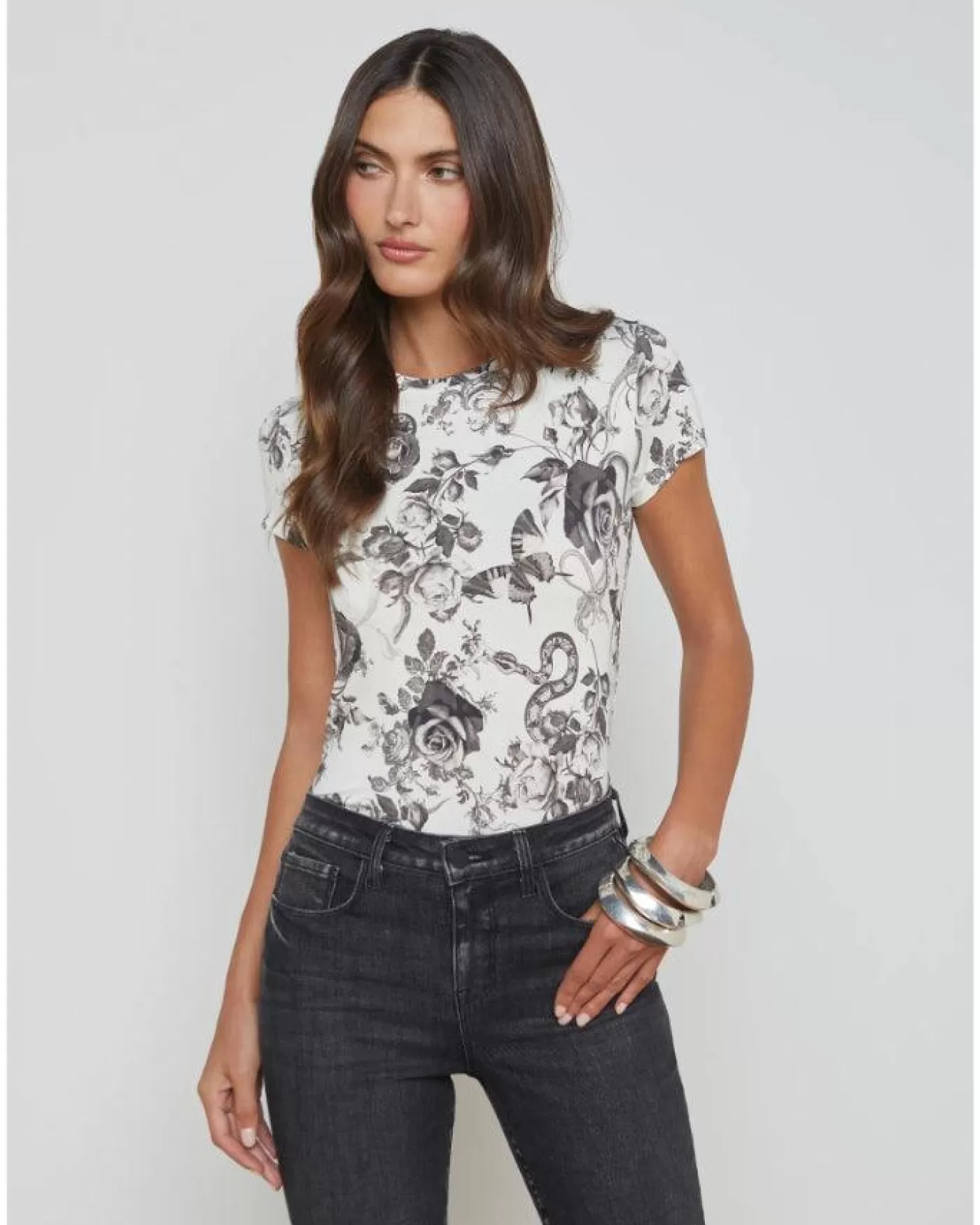 L'Agence Resse Ivory Black Baroque Floral Tee IVORY/BLACKBAROQUEFLORAL Store